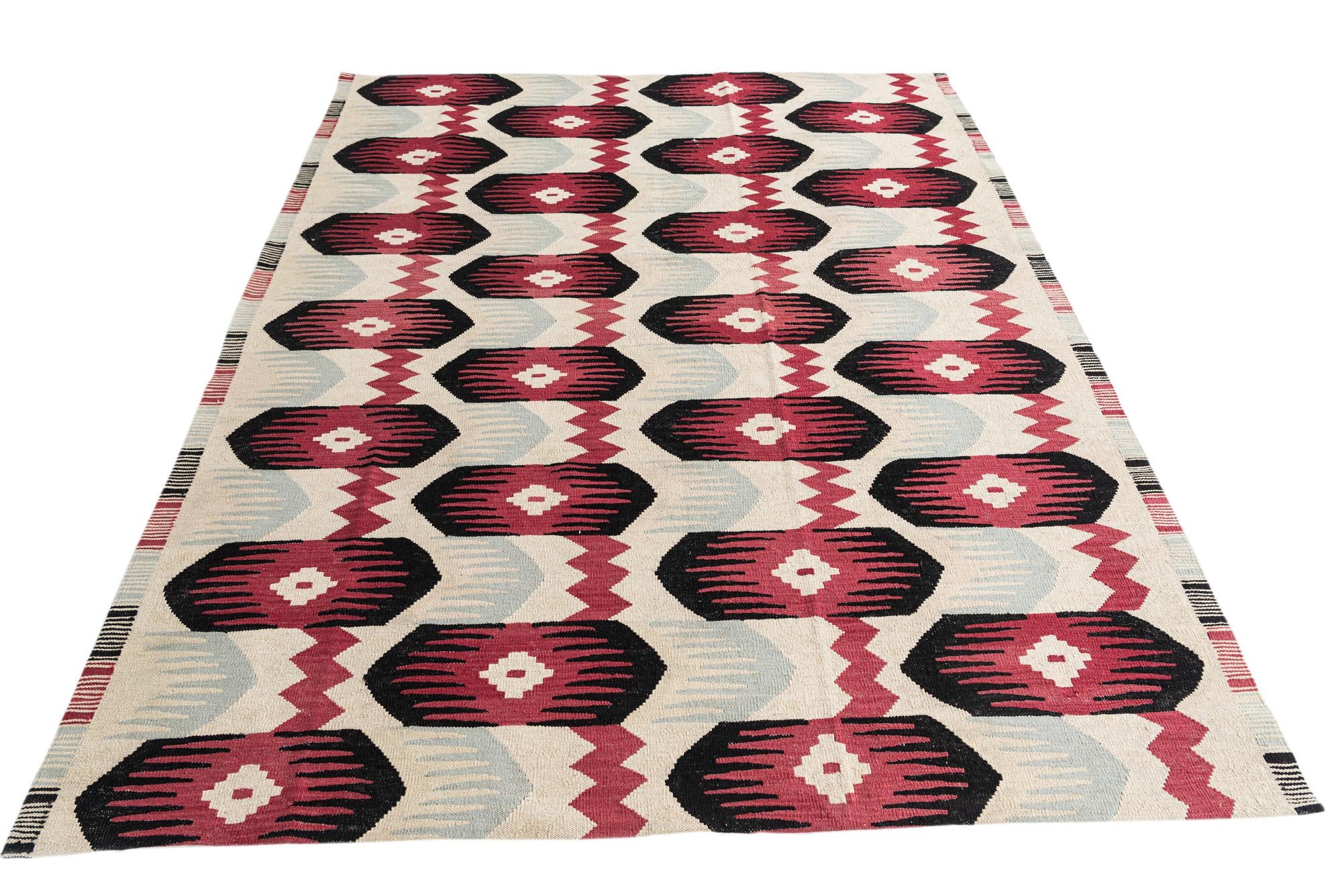6' 4 x 7' 10 Hand Woven Kilim Modern Wool Rug