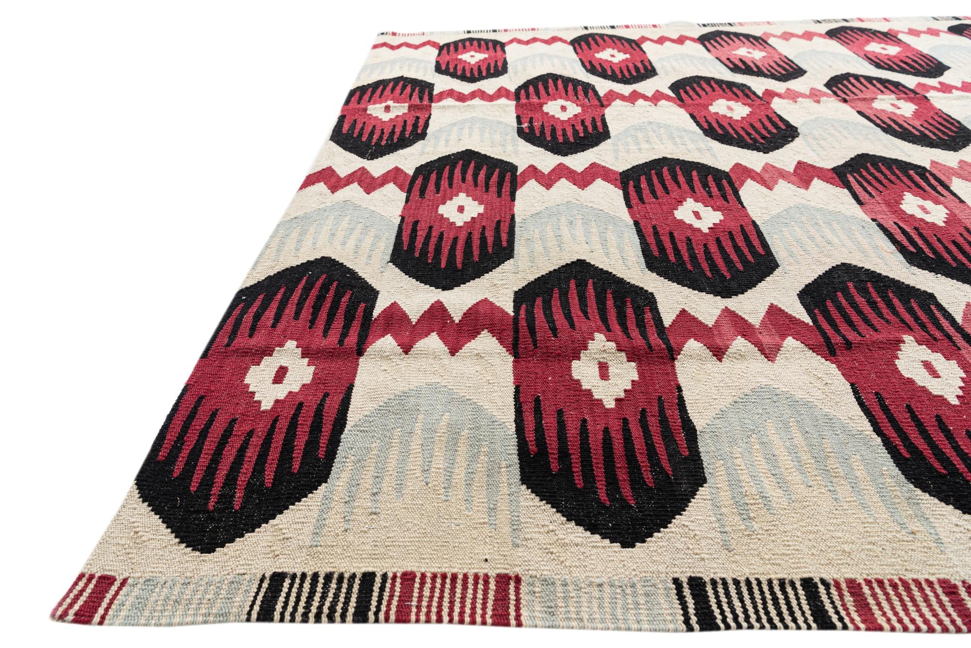 6' 4 x 7' 10 Hand Woven Kilim Modern Wool Rug