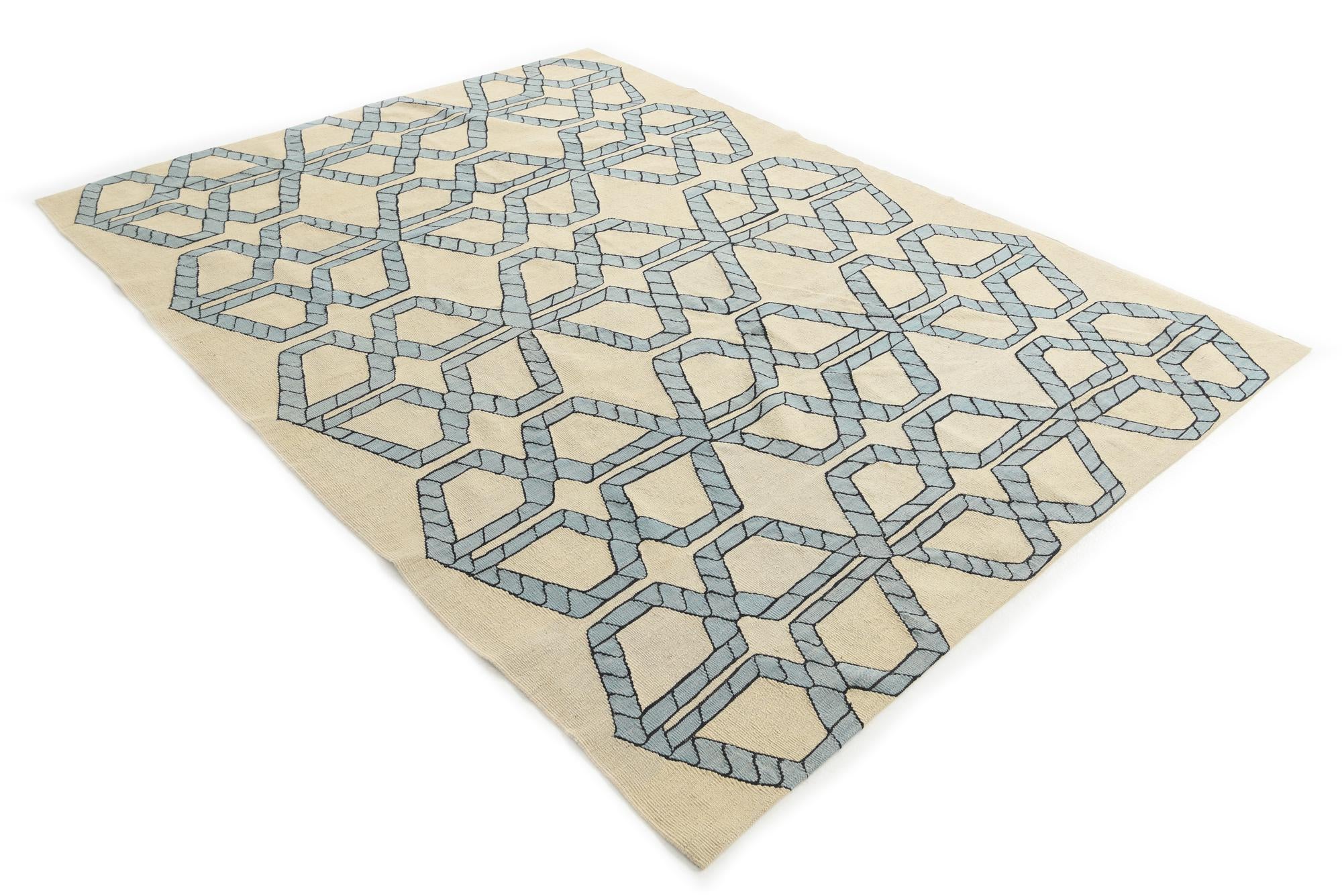 7' x 9' 5 Hand Woven Kilim Modern Wool Rug