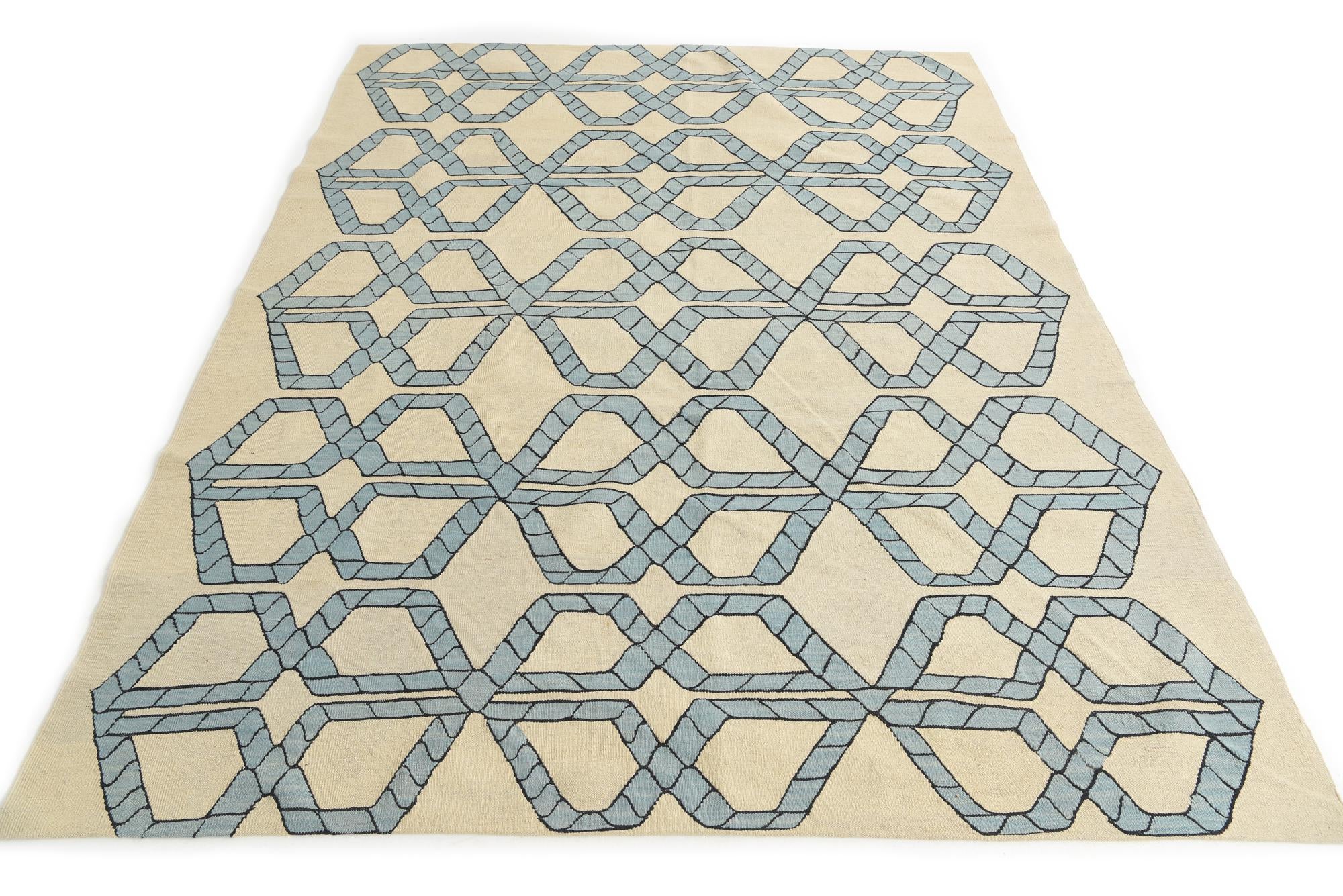 7' x 9' 5 Hand Woven Kilim Modern Wool Rug