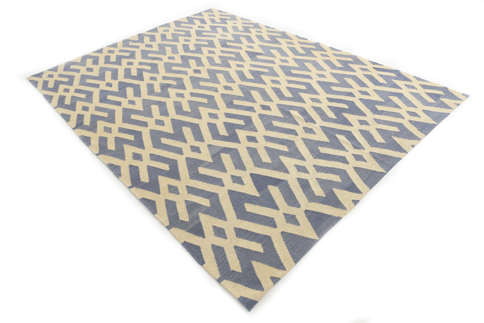 7' 2 x 9' 5 Hand Woven Kilim Modern Wool Rug