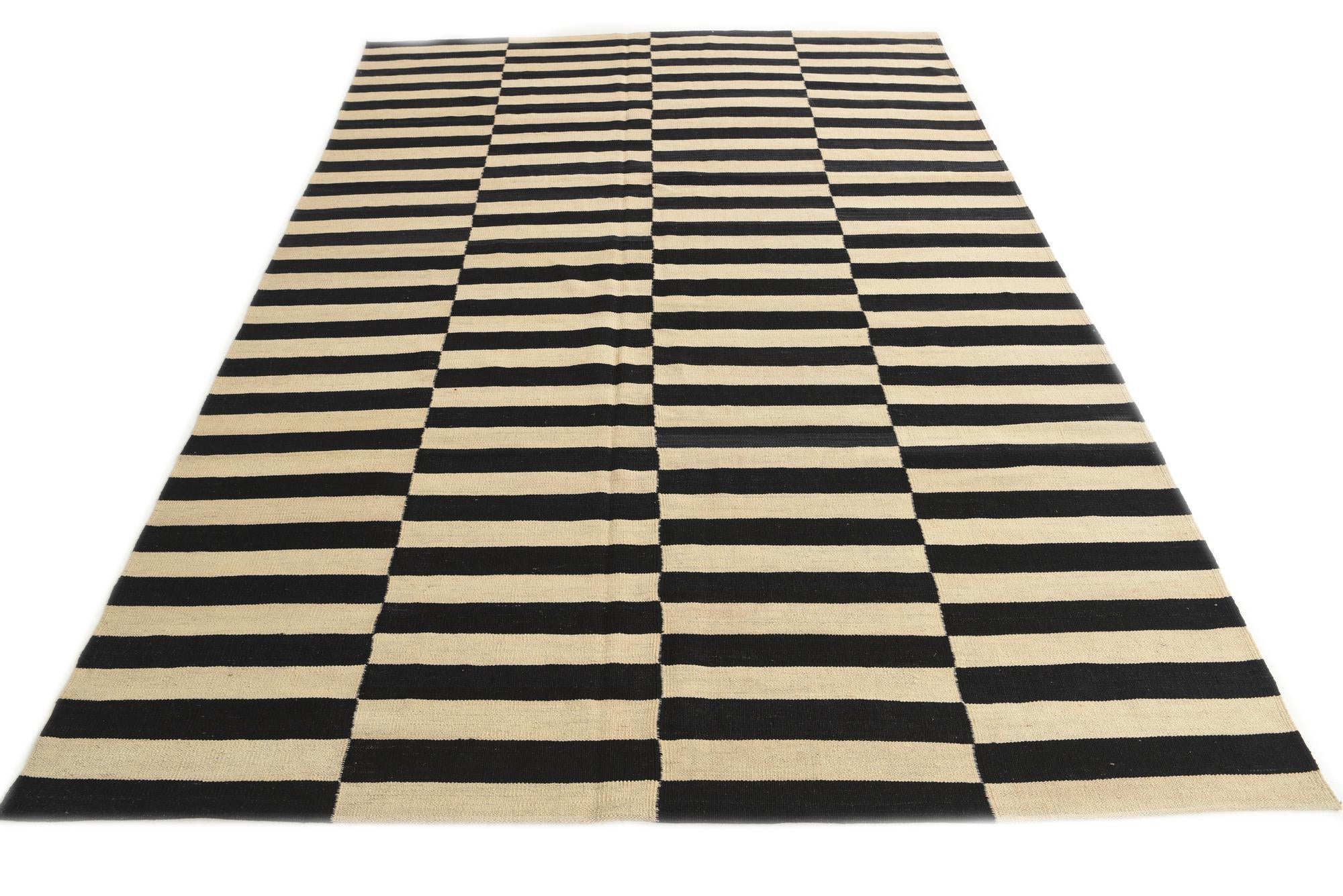 6' 9 x 9' 8 Hand Woven Kilim Modern Wool Rug