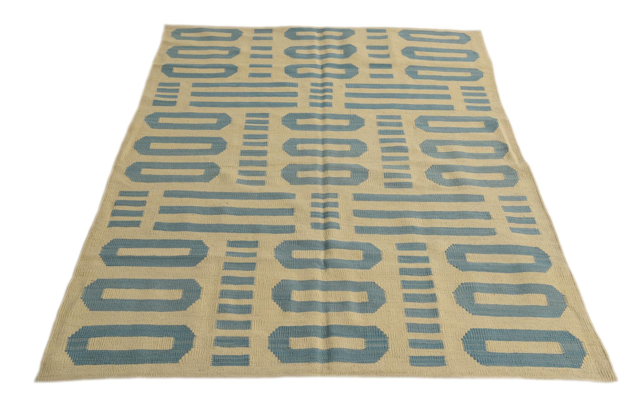 4' 9 x 6' 7 Hand Woven Kilim Modern Wool Rug