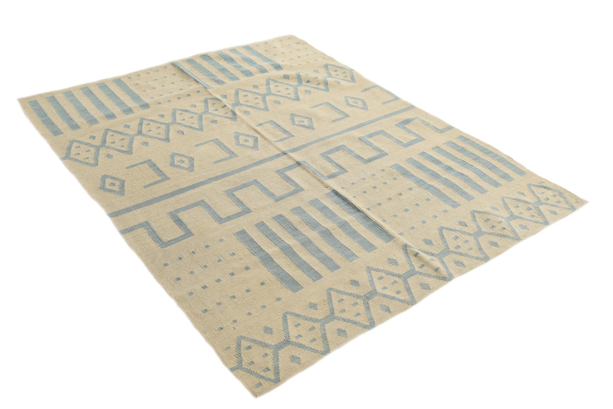 5' 2 x 6' 5 Hand Woven Kilim Modern Wool Rug