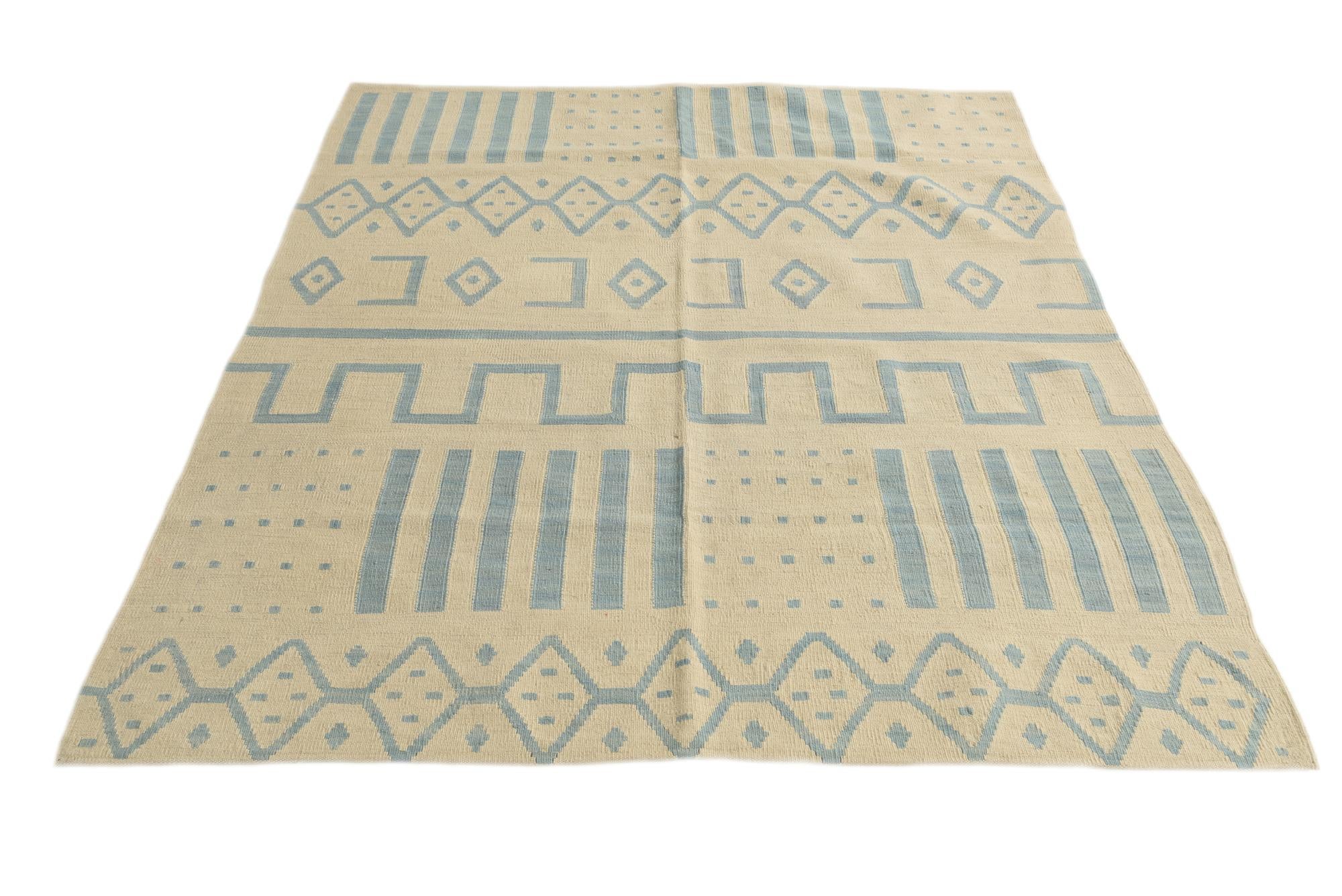 5' 2 x 6' 5 Hand Woven Kilim Modern Wool Rug
