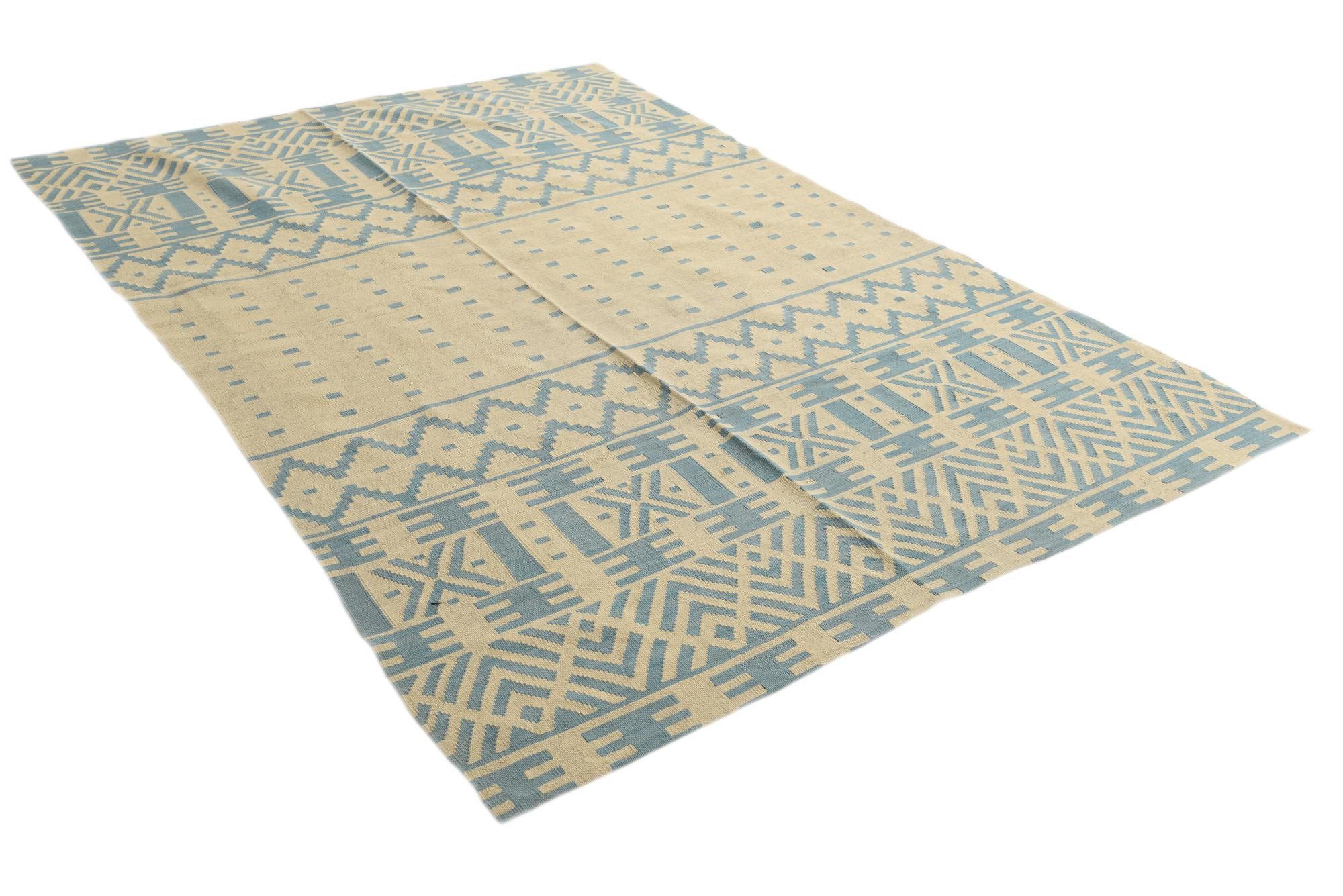 6' 5 x 9' 5 Hand Woven Kilim Modern Wool Rug