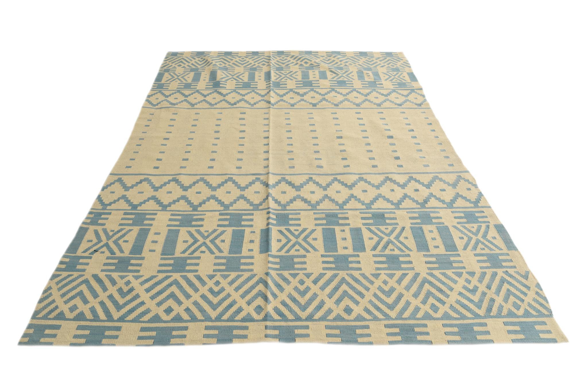 6' 5 x 9' 5 Hand Woven Kilim Modern Wool Rug