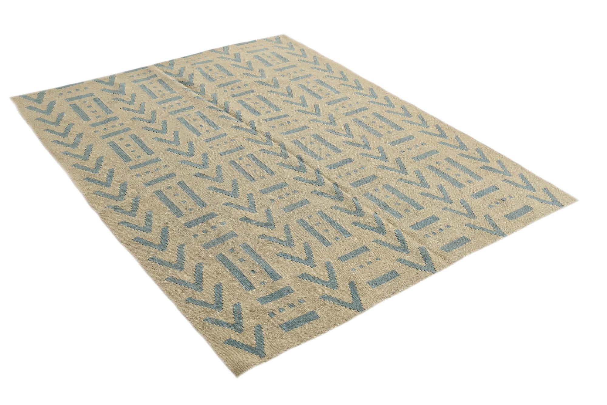 5' 2 x 6' 5 Hand Woven Kilim Modern Wool Rug