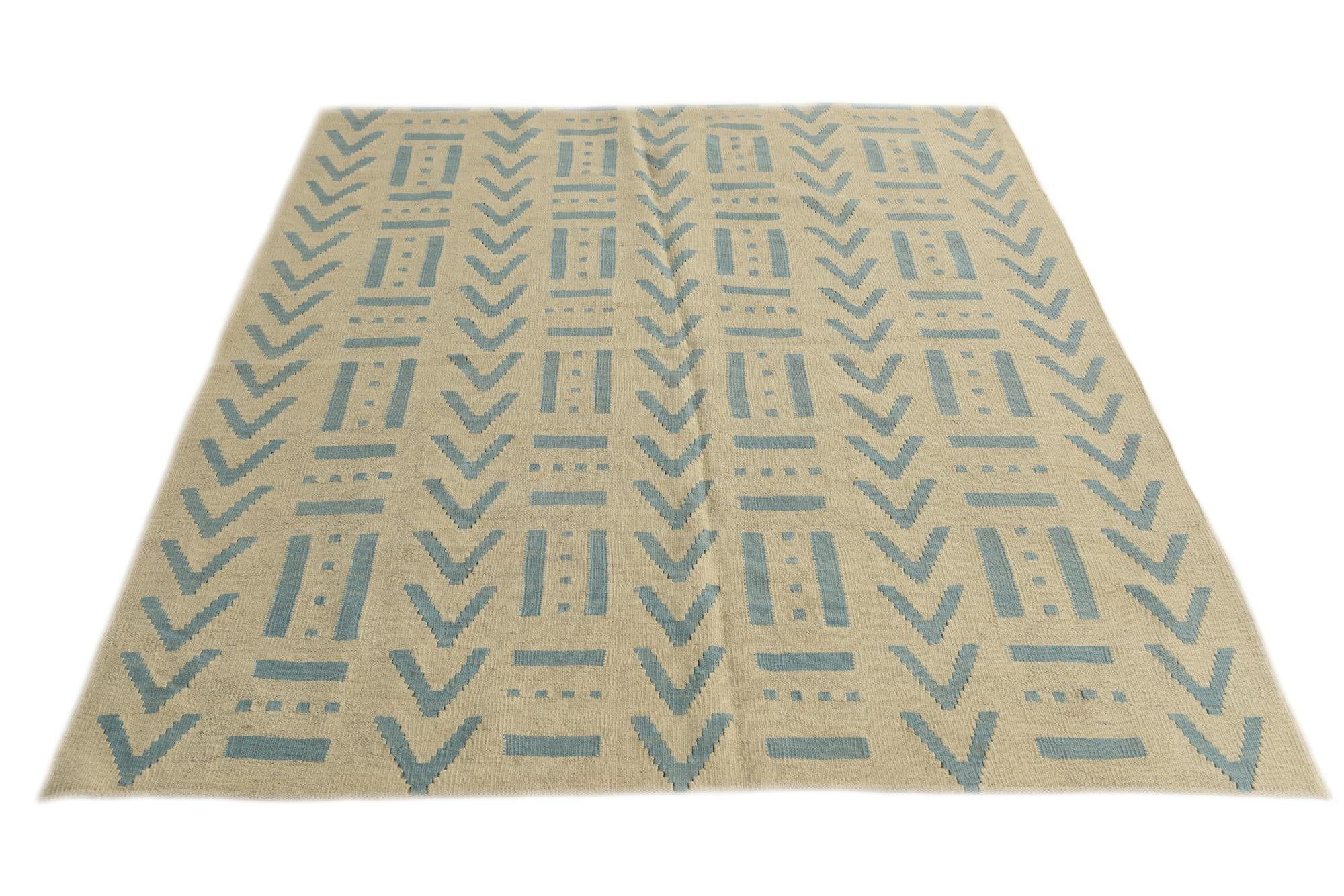 5' 2 x 6' 5 Hand Woven Kilim Modern Wool Rug
