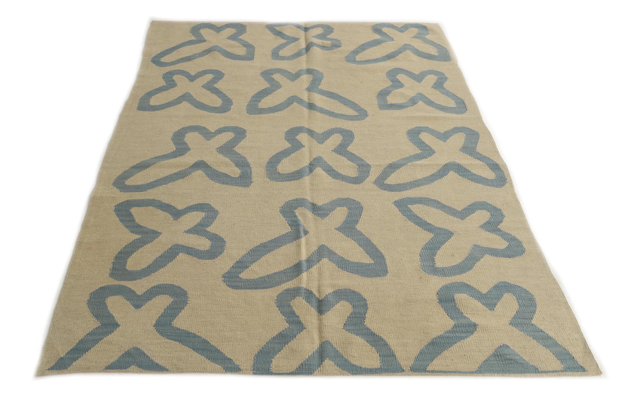 4' 10 x 6' 8 Hand Woven Kilim Modern Wool Rug