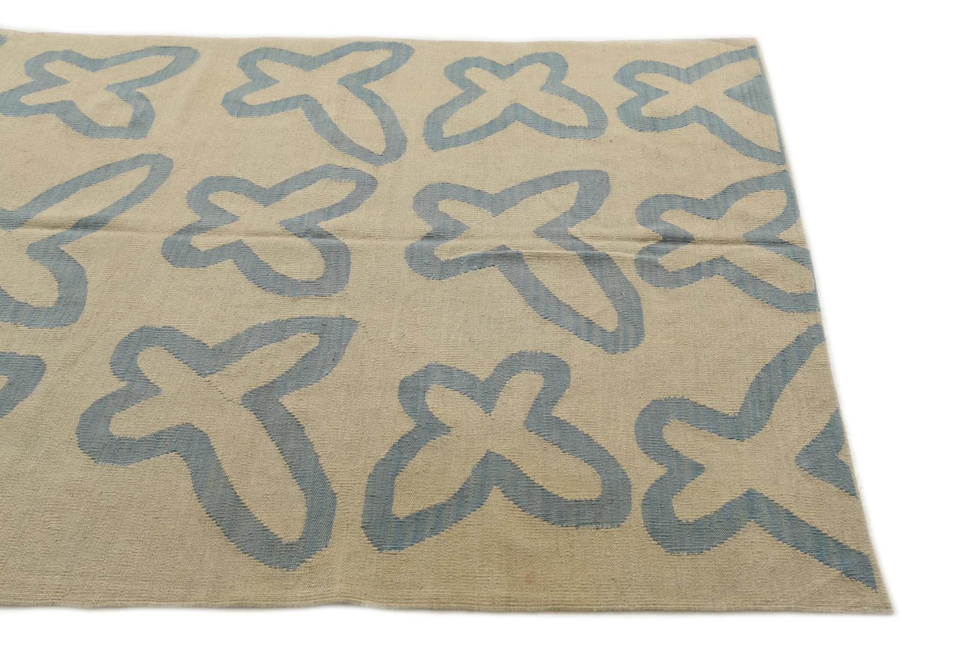 4' 10 x 6' 8 Hand Woven Kilim Modern Wool Rug