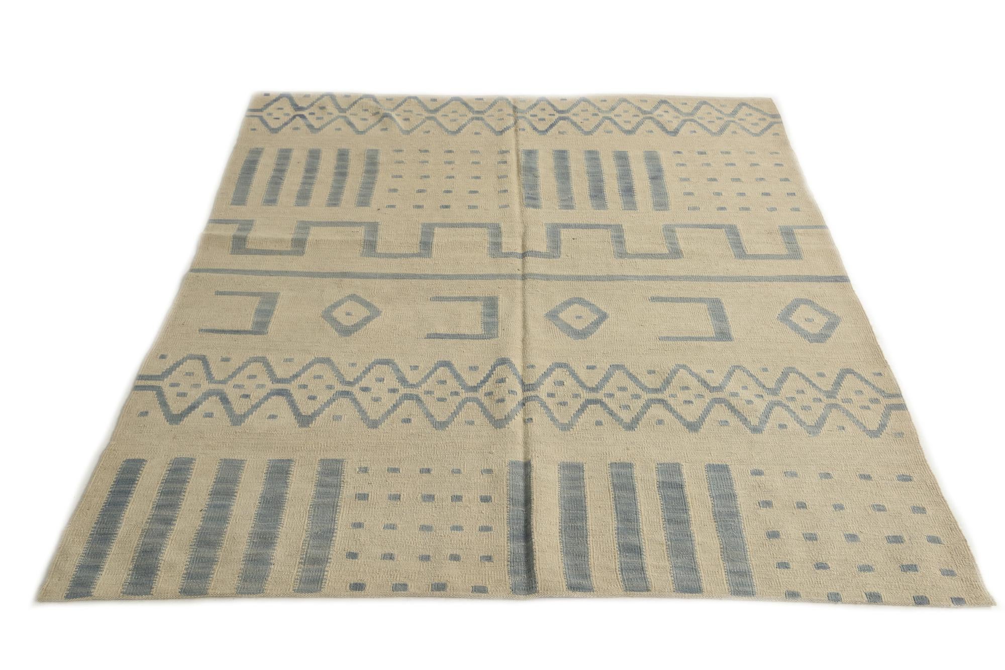 5' 4 x 6' 7 Hand Woven Kilim Modern Wool Rug