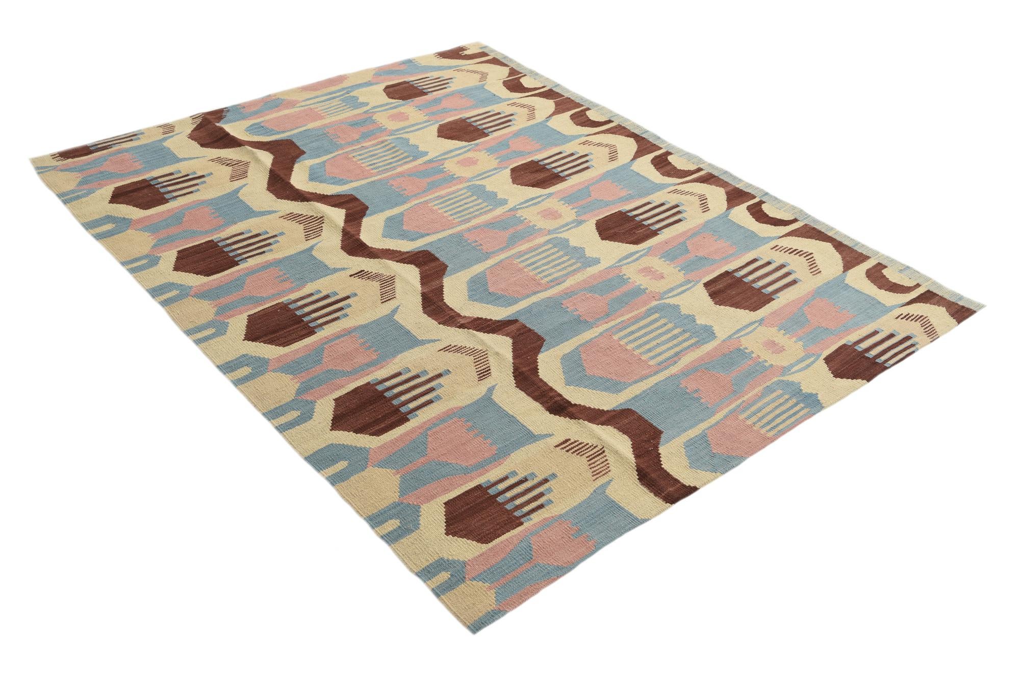 5' 4 x 6' 7 Hand Woven Kilim Modern Wool Rug