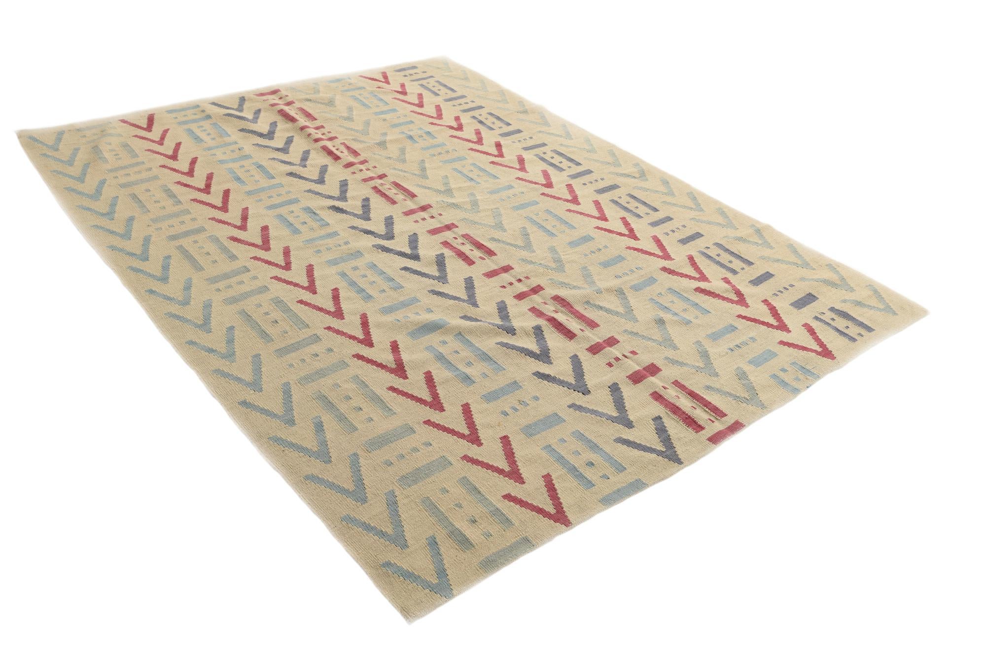 5' 10 x 7' 9 Hand Woven Kilim Modern Wool Rug