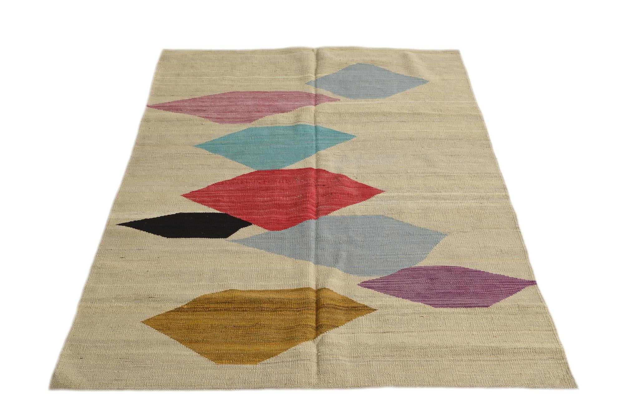 4' 2 x 5' 9 Hand Woven Kilim Modern Wool Rug