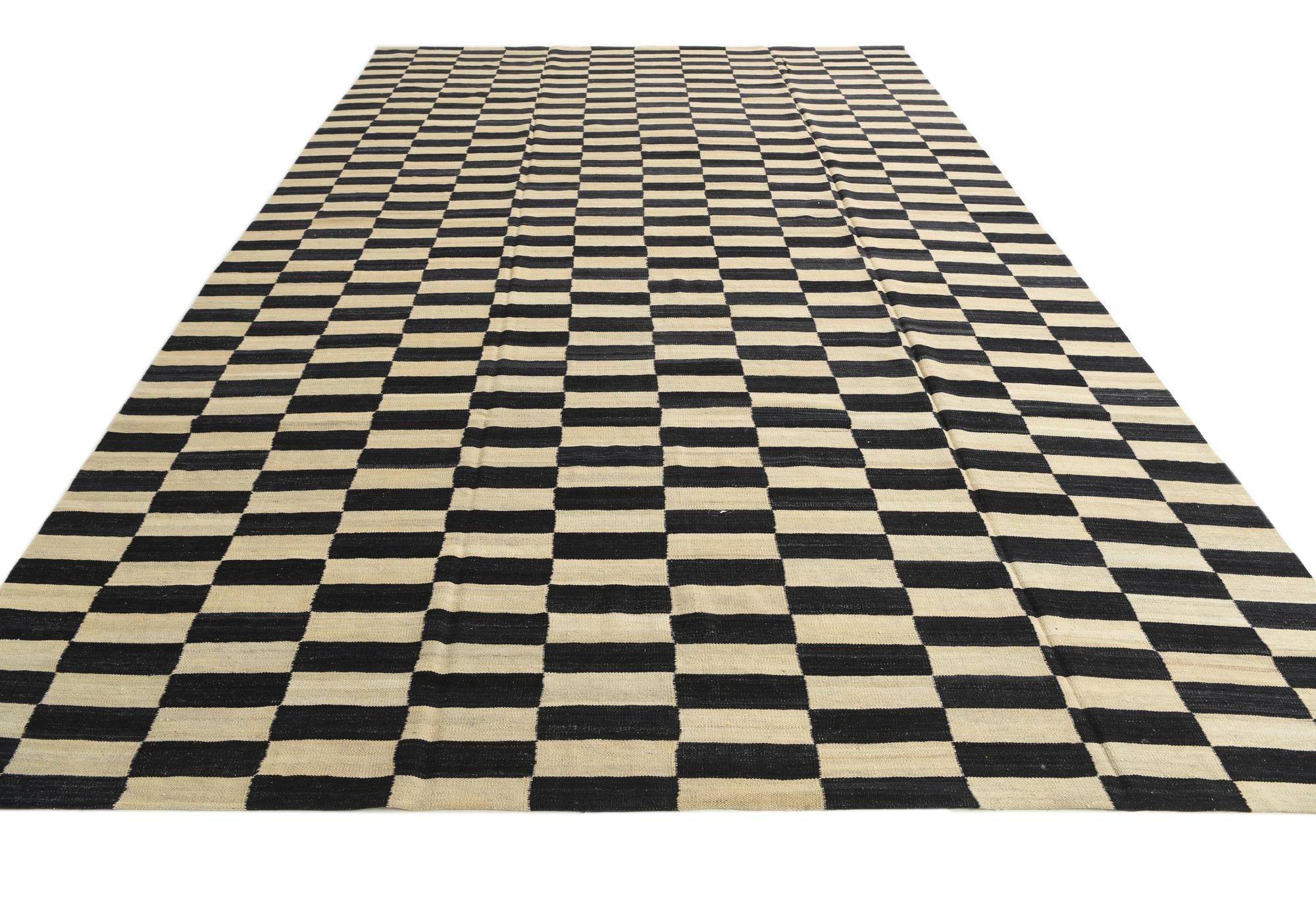 9' x 13' 9 Hand Woven Kilim Modern Wool Rug