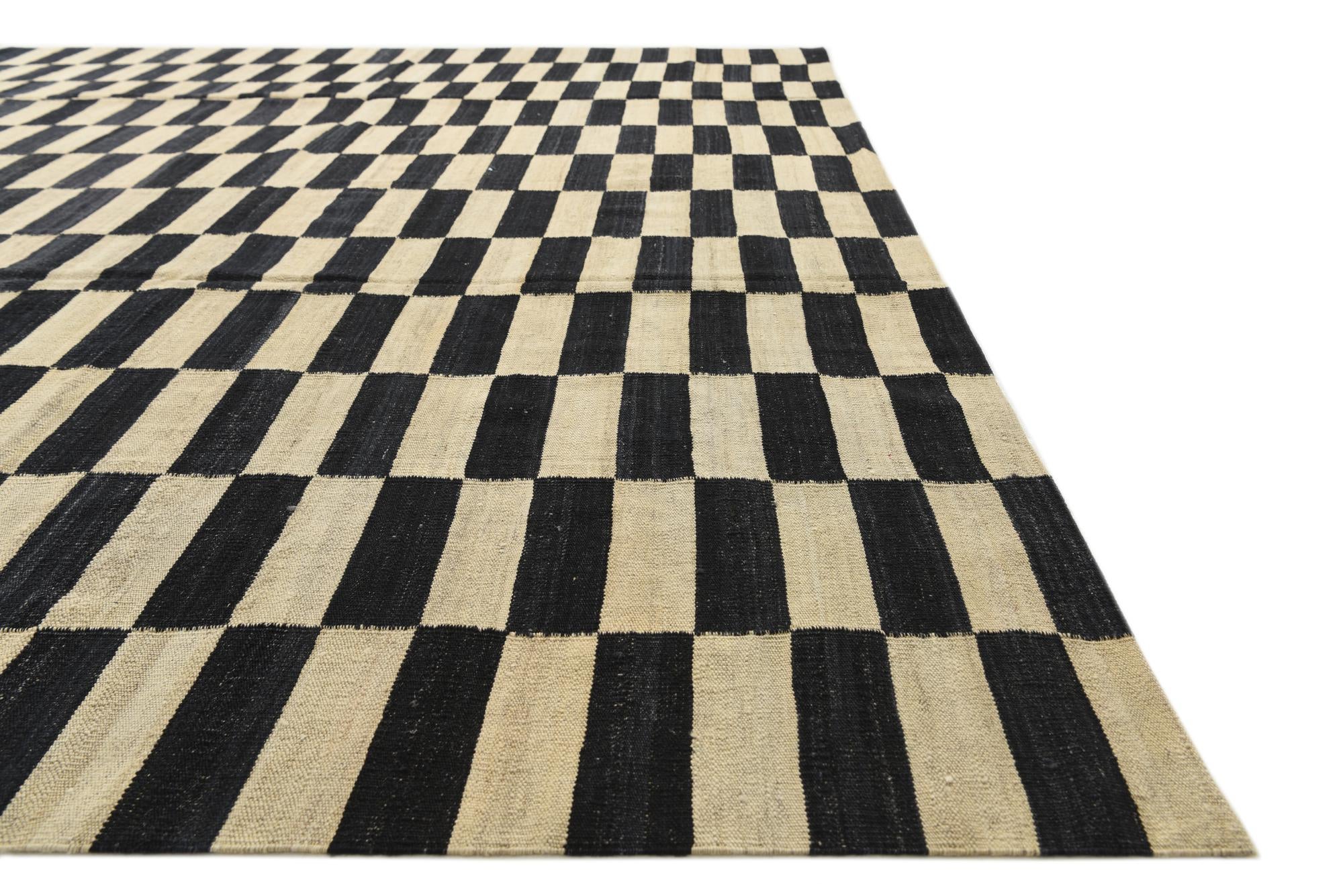 9' x 13' 9 Hand Woven Kilim Modern Wool Rug
