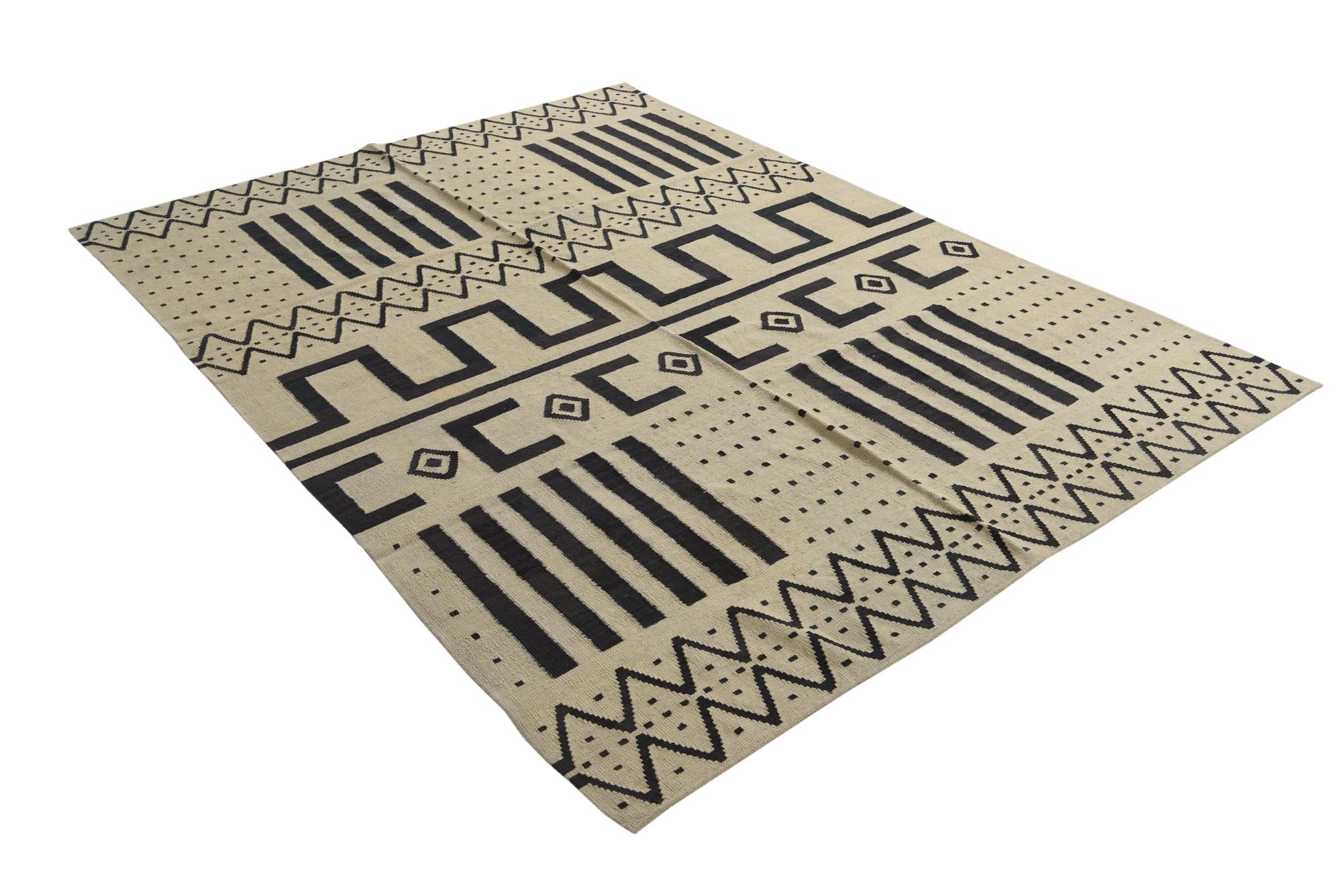 7' 2 x 9' 9 Hand Woven Kilim Modern Wool Rug