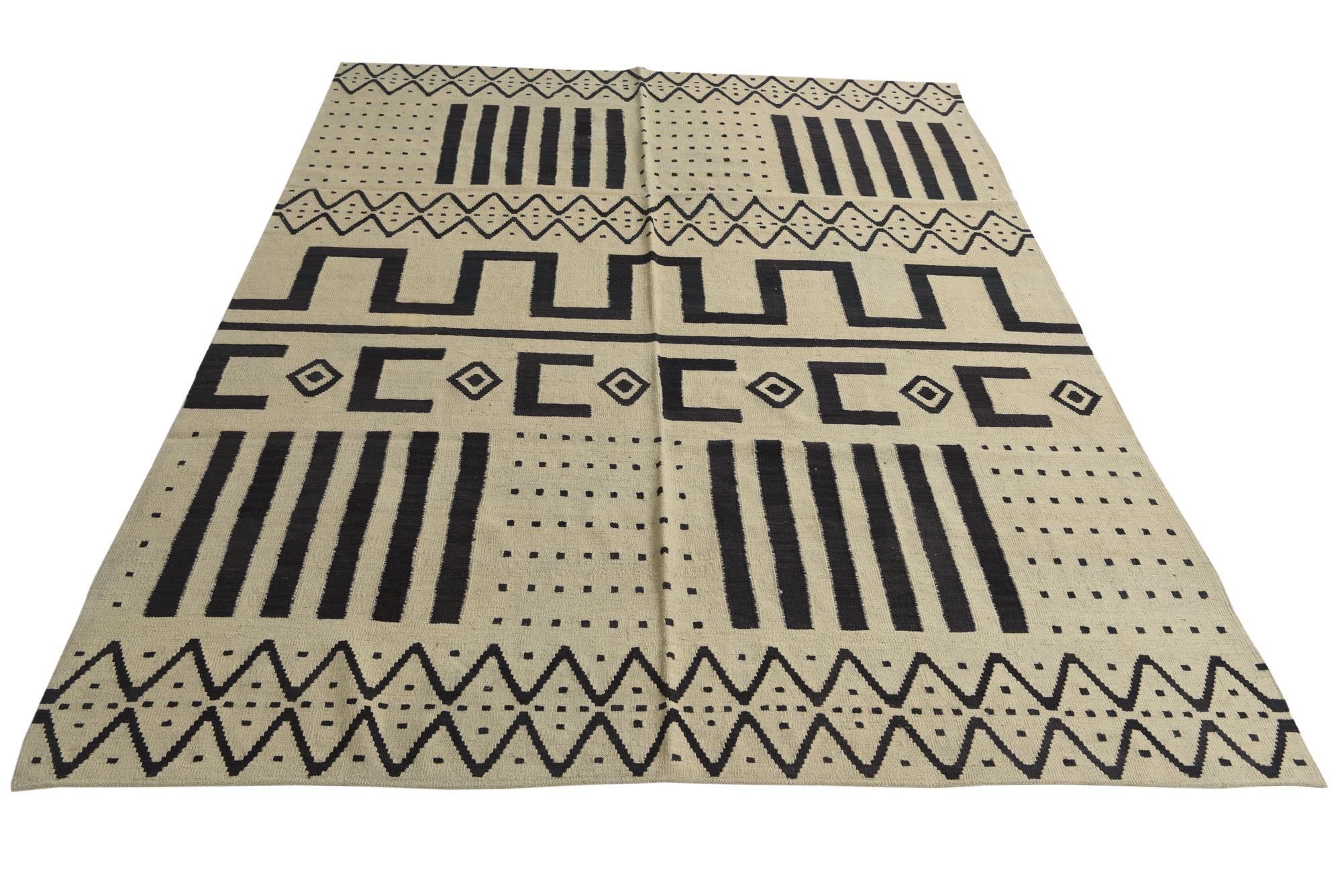 7' 2 x 9' 9 Hand Woven Kilim Modern Wool Rug