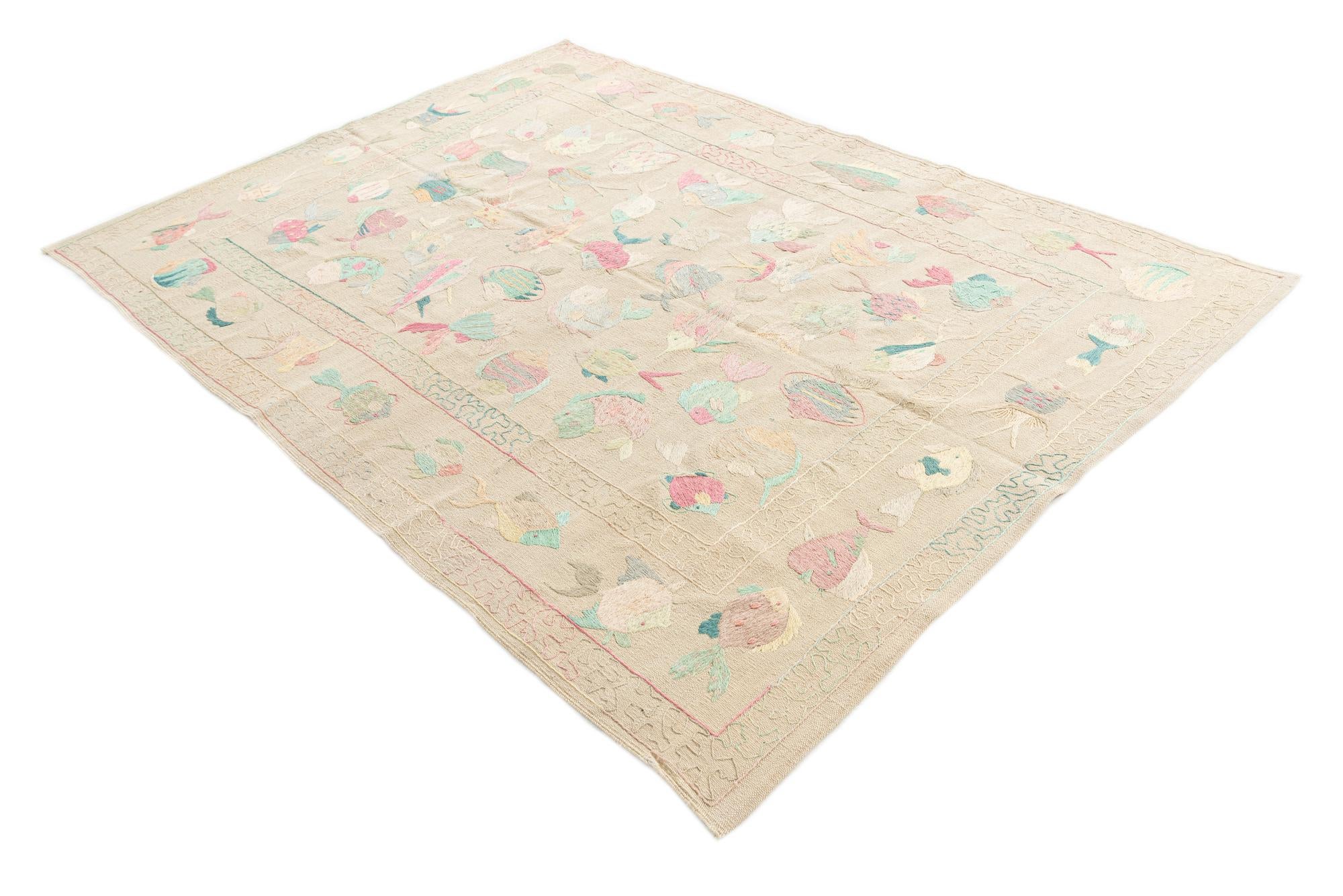 5' 5 x 7' 7 Hand Woven Kilim Suzani Wool Rug