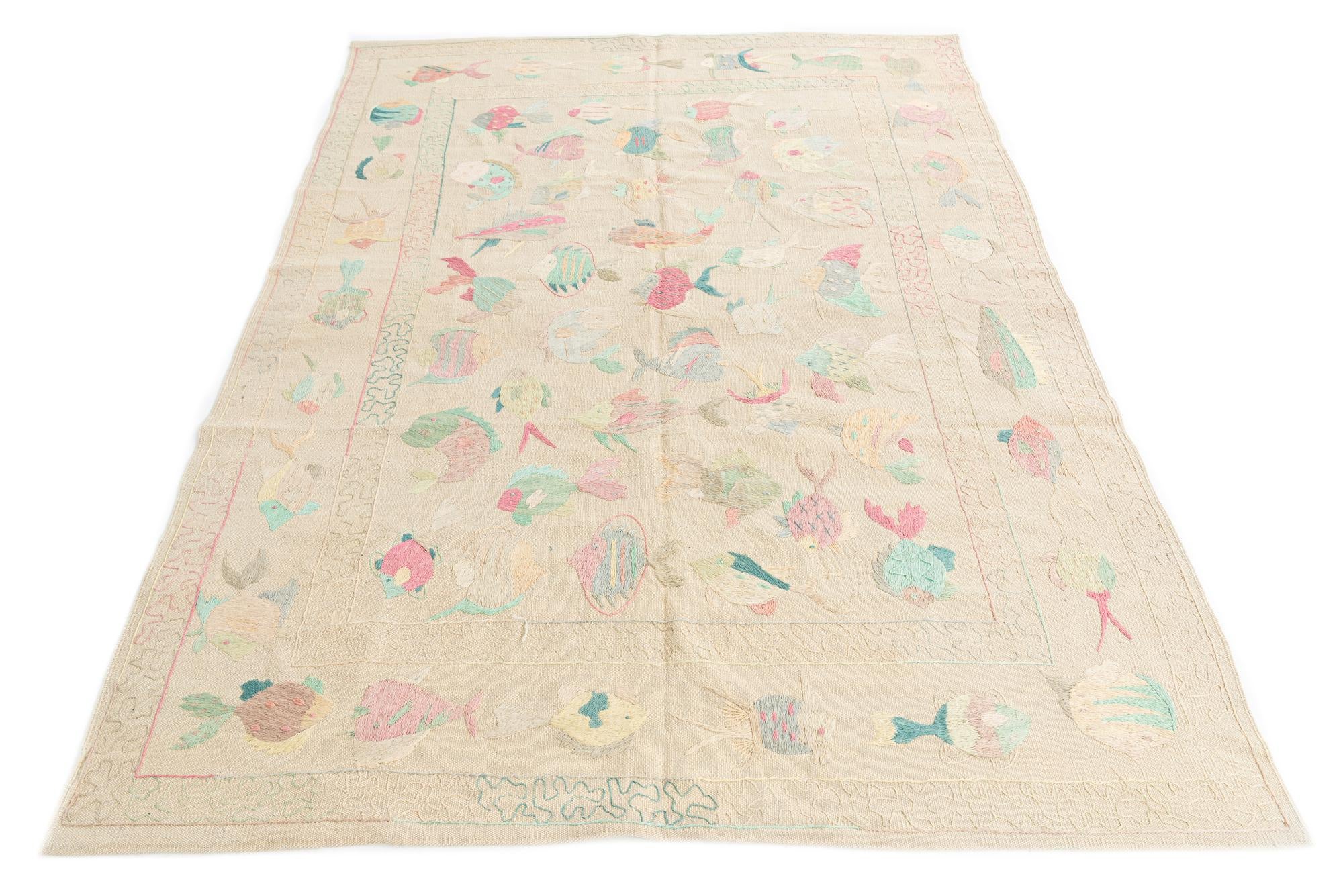 5' 5 x 7' 7 Hand Woven Kilim Suzani Wool Rug