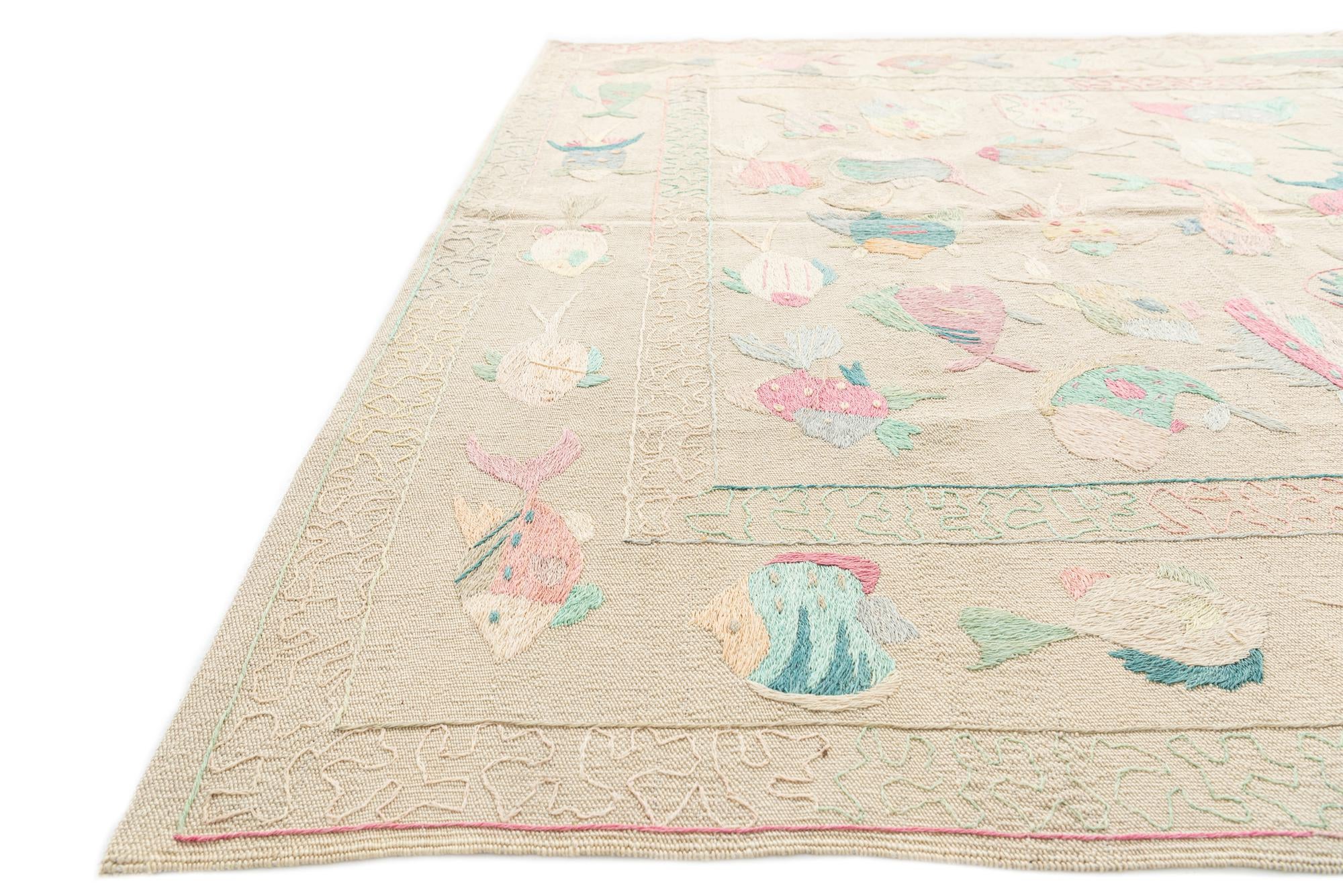 5' 5 x 7' 7 Hand Woven Kilim Suzani Wool Rug