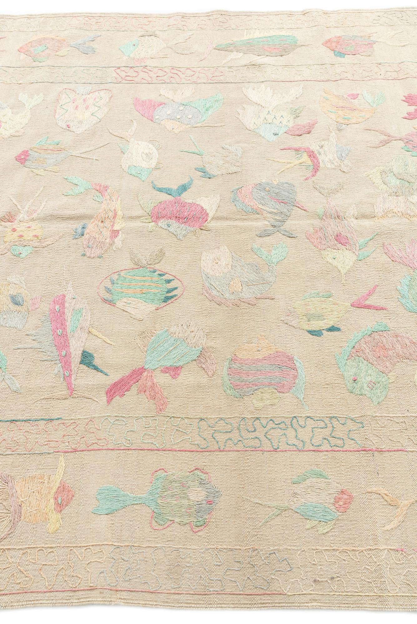 5' 5 x 7' 7 Hand Woven Kilim Suzani Wool Rug