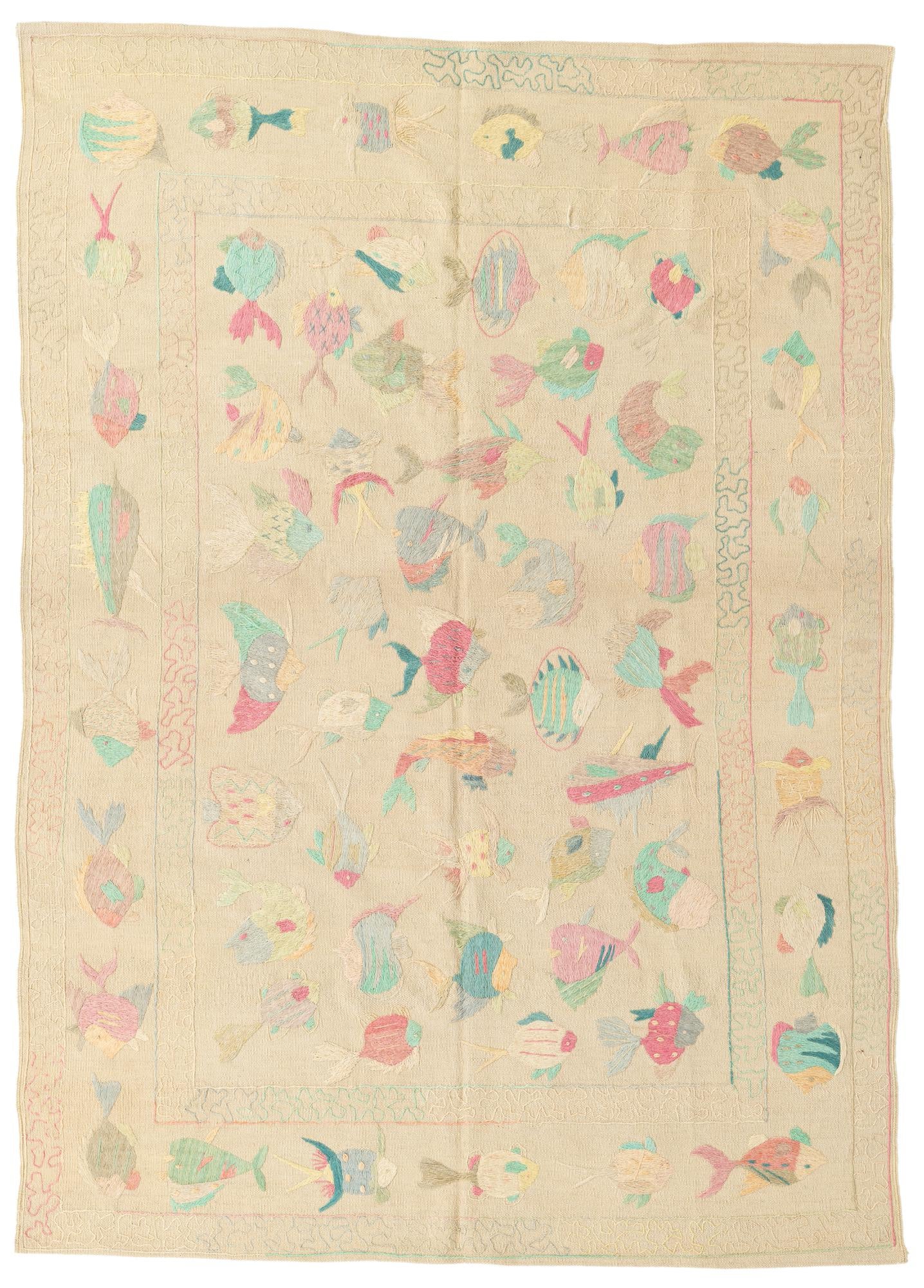 5' 5 x 7' 7 Hand Woven Kilim Suzani Wool Rug