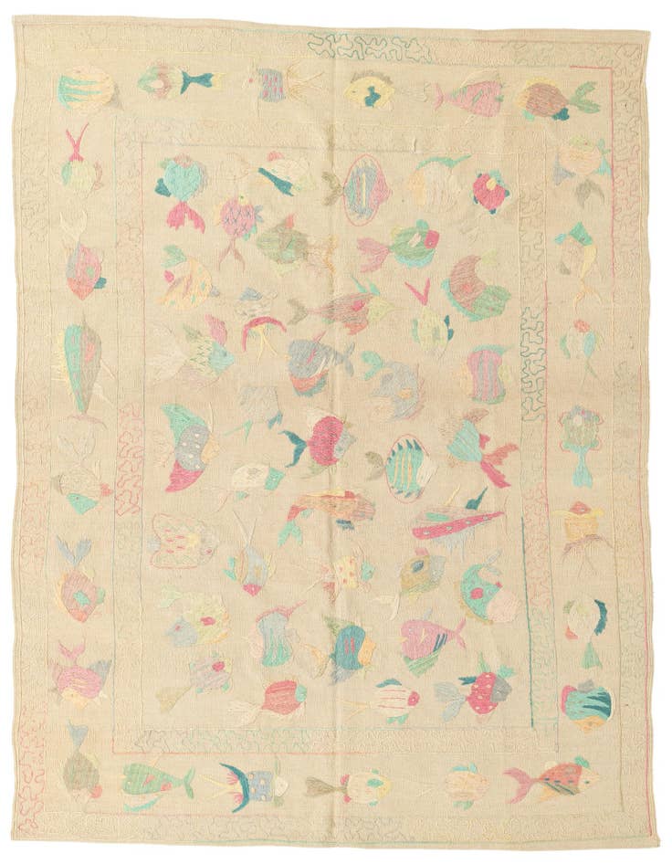 Detail image of 5' 5 x 7' 7 Hand Woven Kilim Suzani Wool Rug