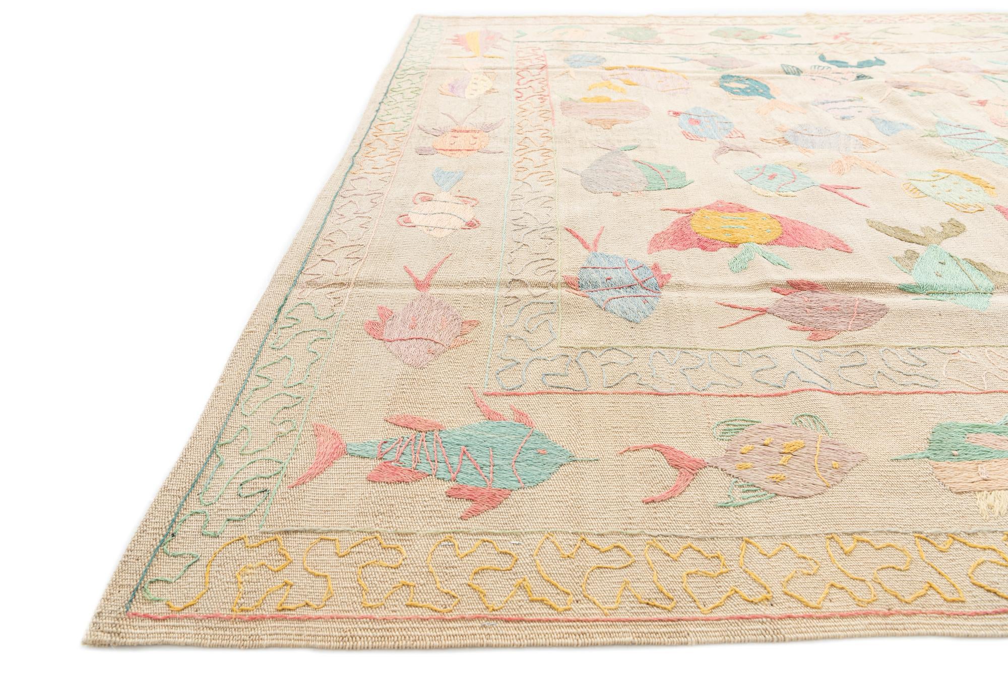 5' 9 x 7' 3 Hand Woven Kilim Suzani Wool Rug