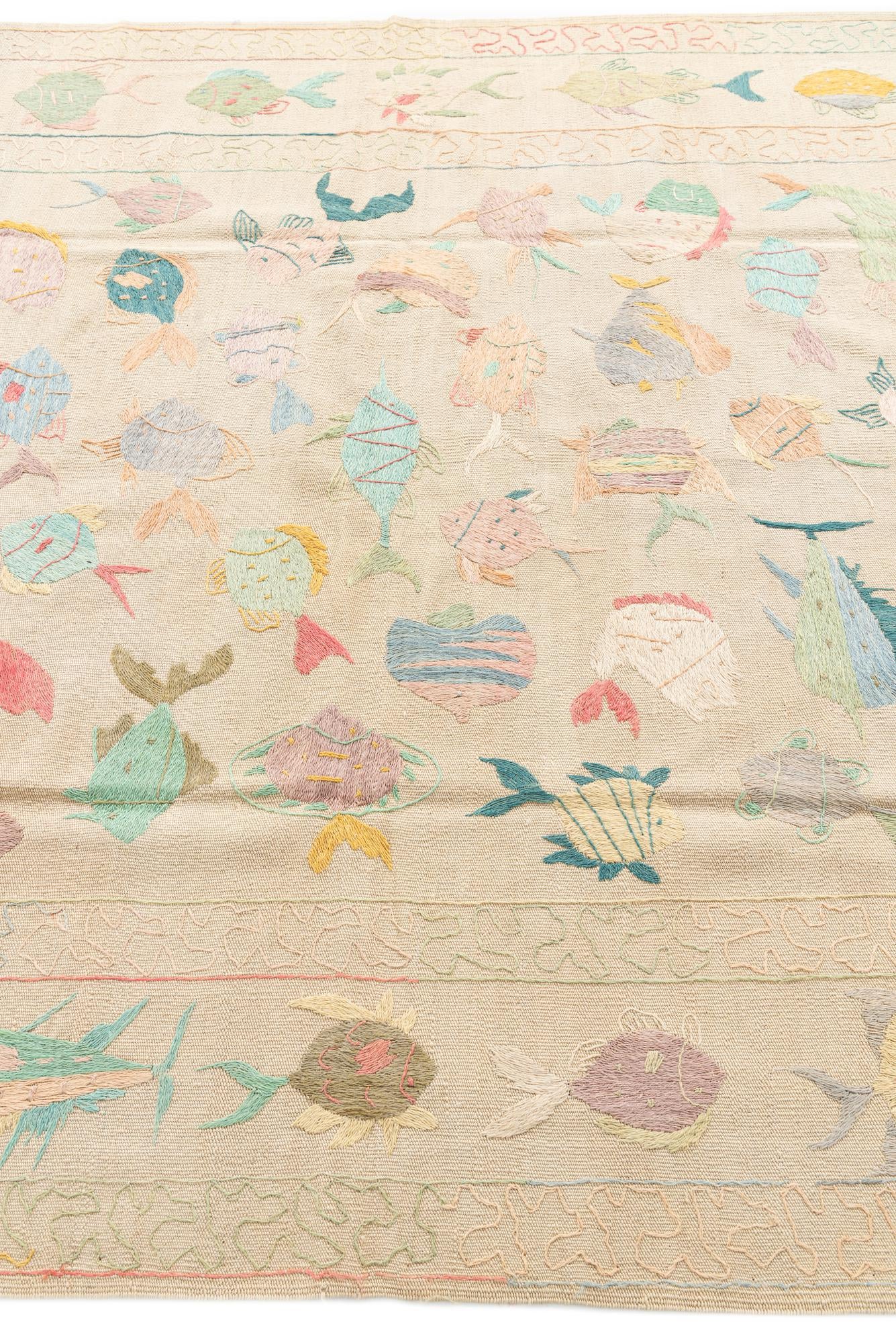 5' 9 x 7' 3 Hand Woven Kilim Suzani Wool Rug