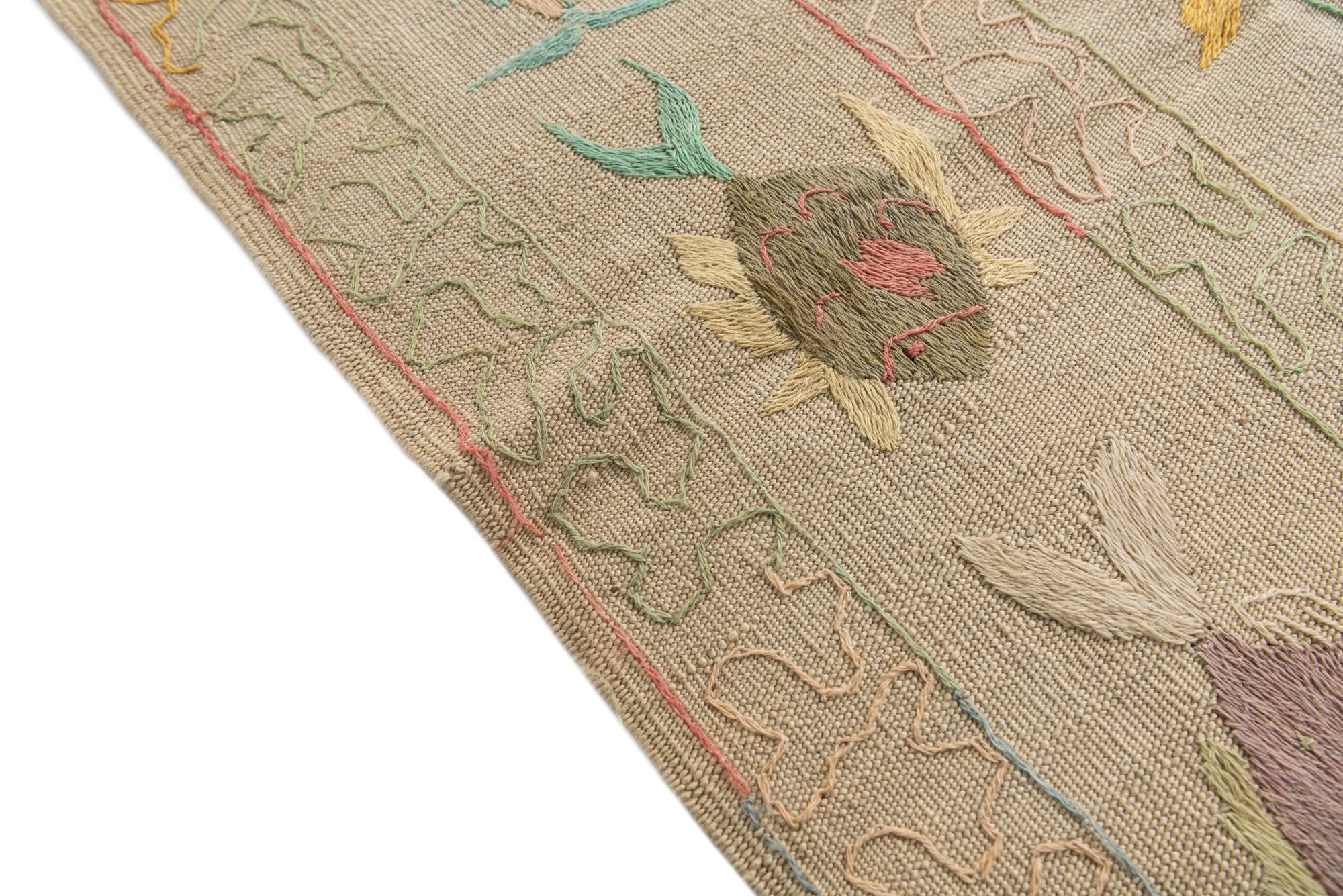 5' 9 x 7' 3 Hand Woven Kilim Suzani Wool Rug