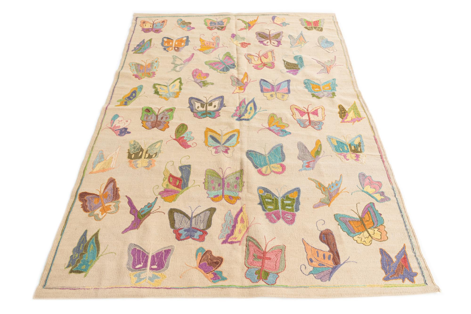 4' 10 x 6' 9 Hand Woven Kilim Suzani Wool Rug