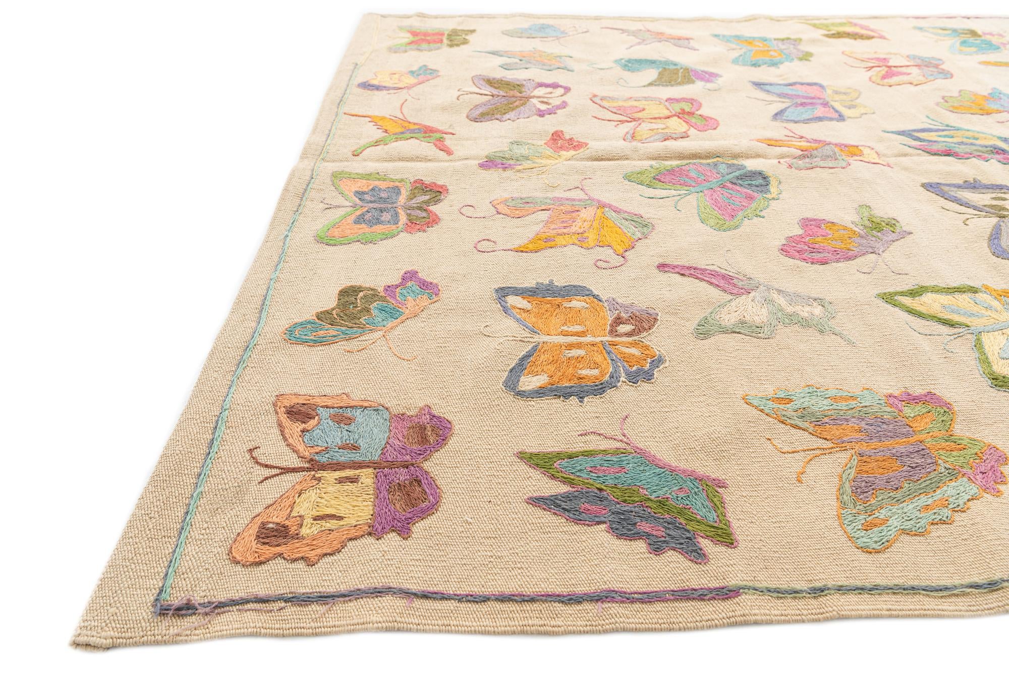 4' 10 x 6' 9 Hand Woven Kilim Suzani Wool Rug