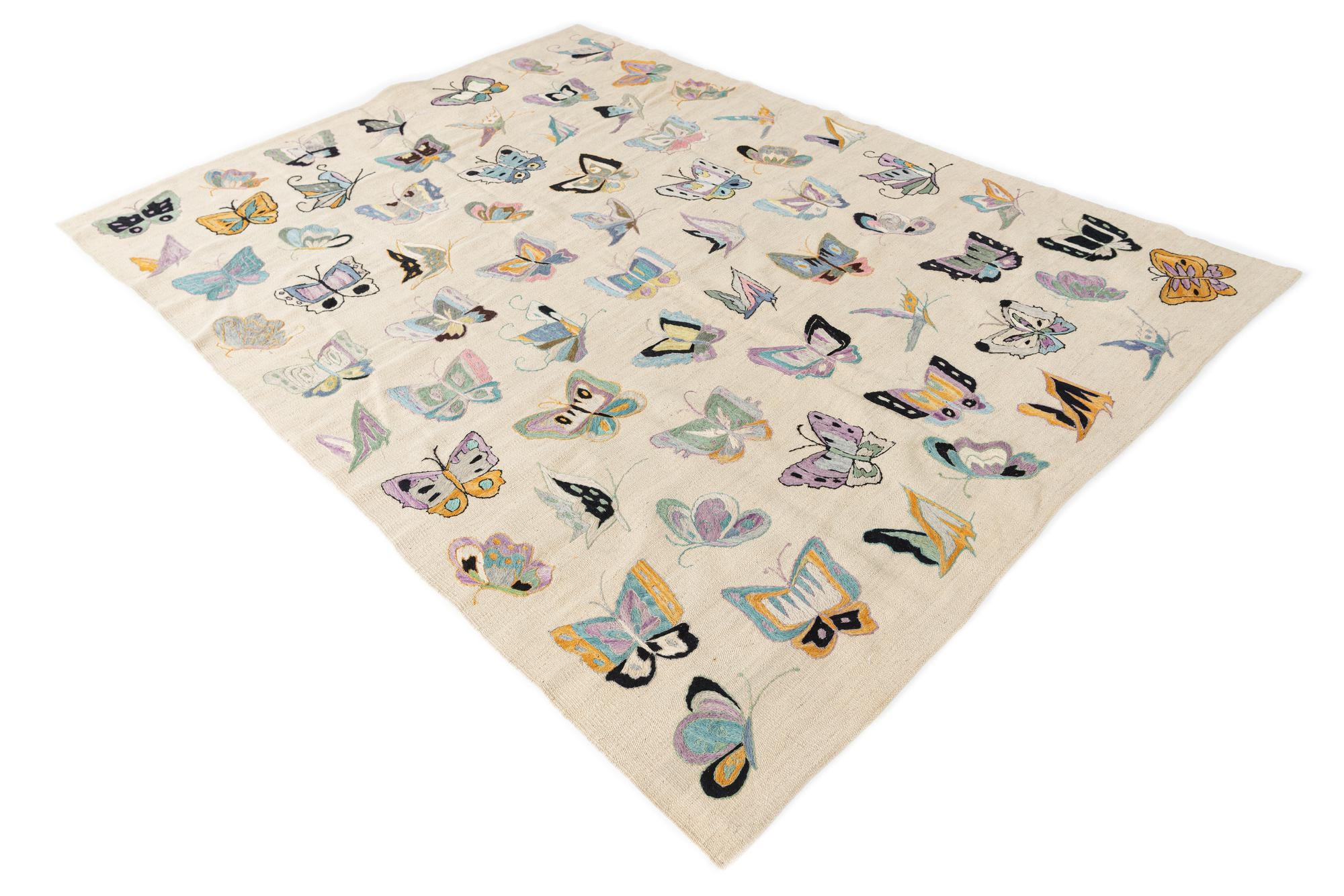5' 9 x 7' 9 Hand Woven Kilim Suzani Wool Rug