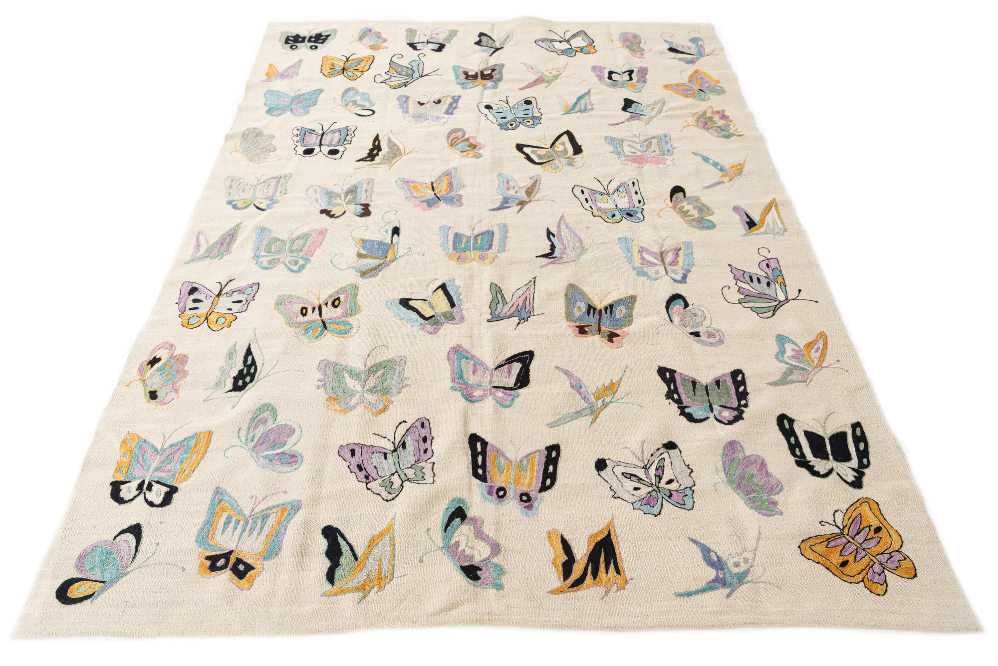 5' 9 x 7' 9 Hand Woven Kilim Suzani Wool Rug