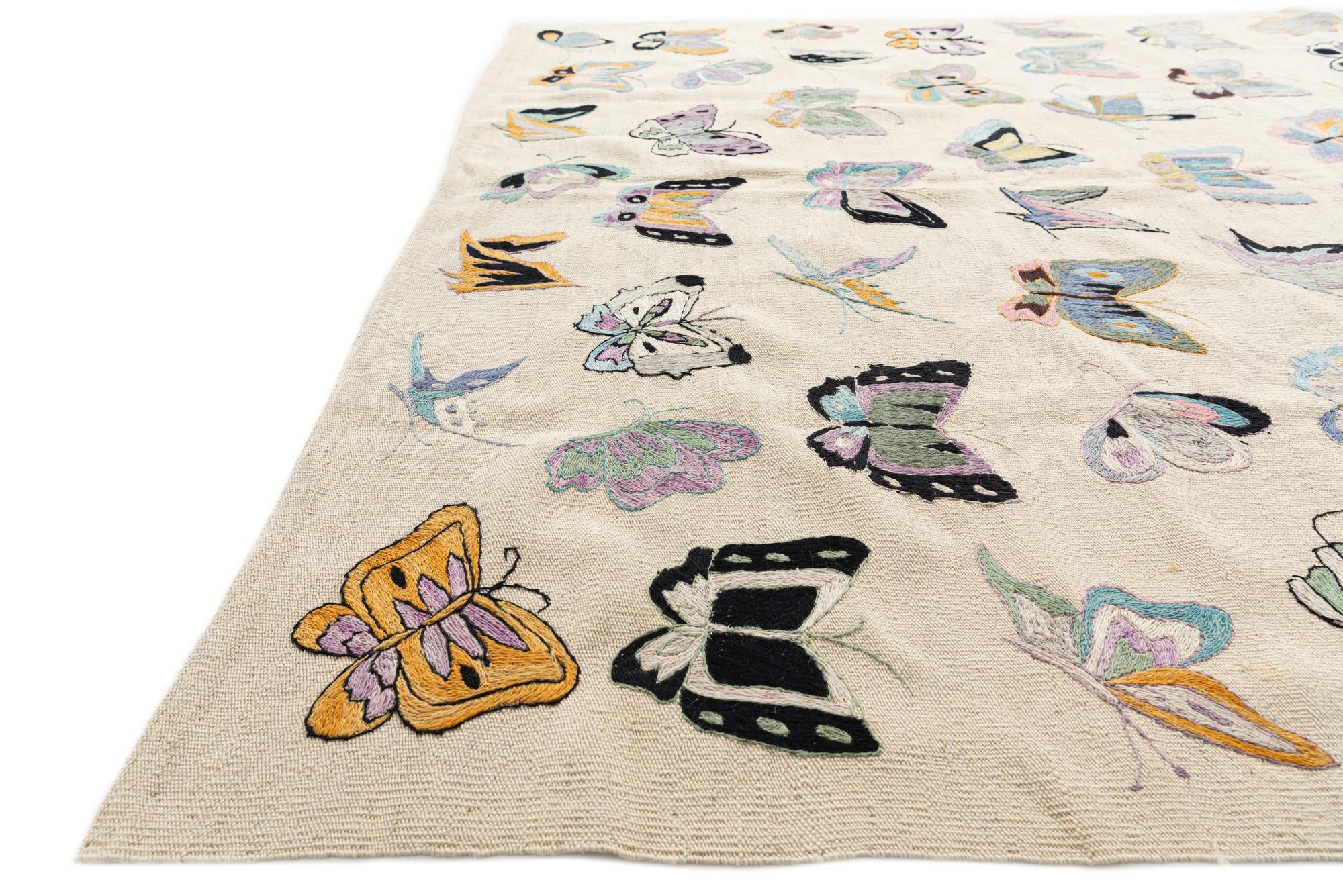 5' 9 x 7' 9 Hand Woven Kilim Suzani Wool Rug