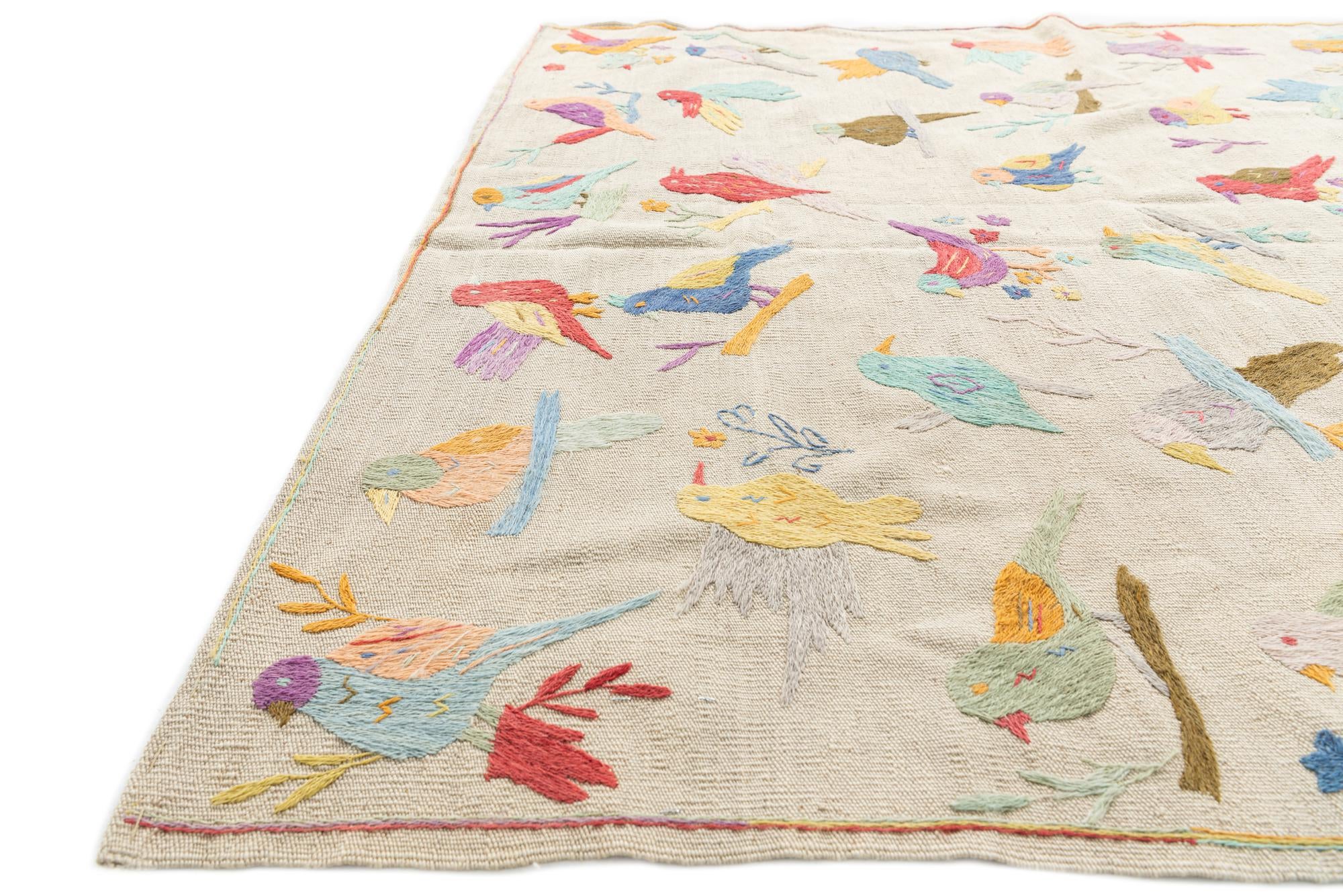 5' 1 x 6' Hand Woven Kilim Suzani Wool Rug