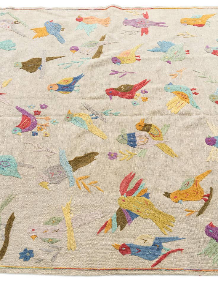 Detail image of 5' 1 x 6'  Hand Woven Kilim Suzani Wool Rug