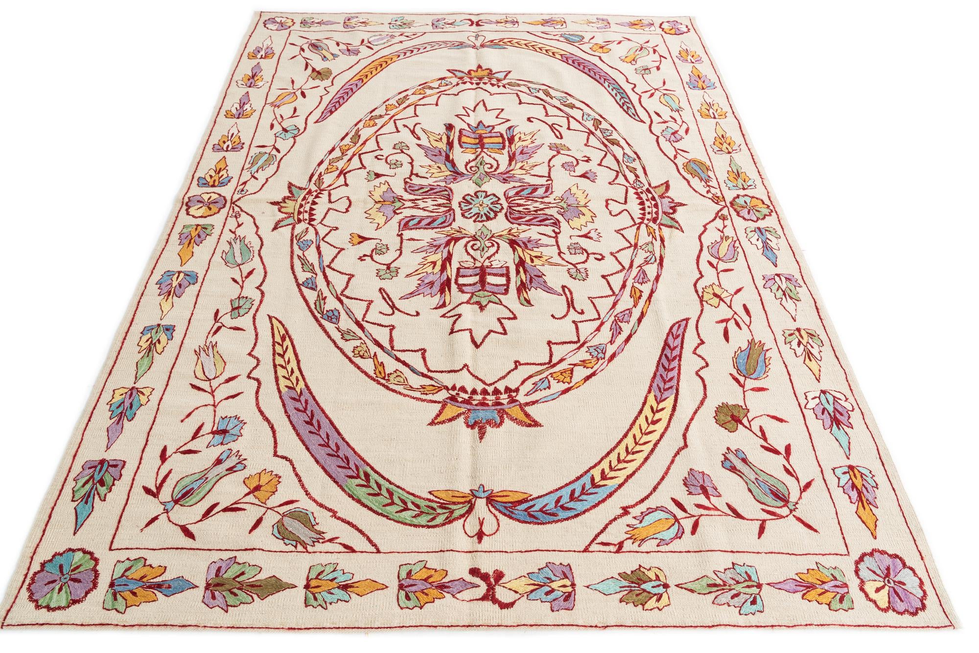 6' x 8' Hand Woven Kilim Suzani Wool Rug