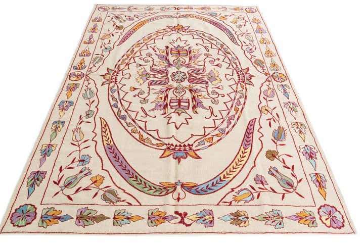 6' x 8' Hand Woven Kilim Suzani Wool Rug