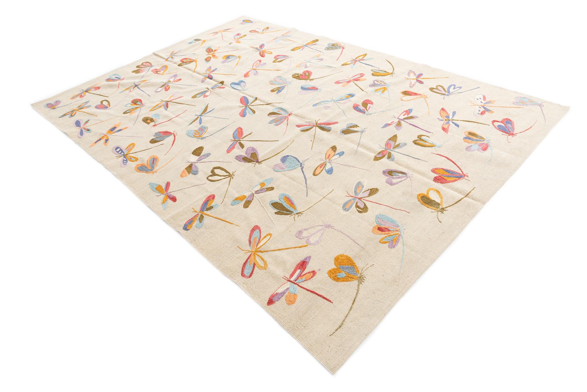 6' 7 x 9' 4 Hand Woven Kilim Suzani Wool Rug