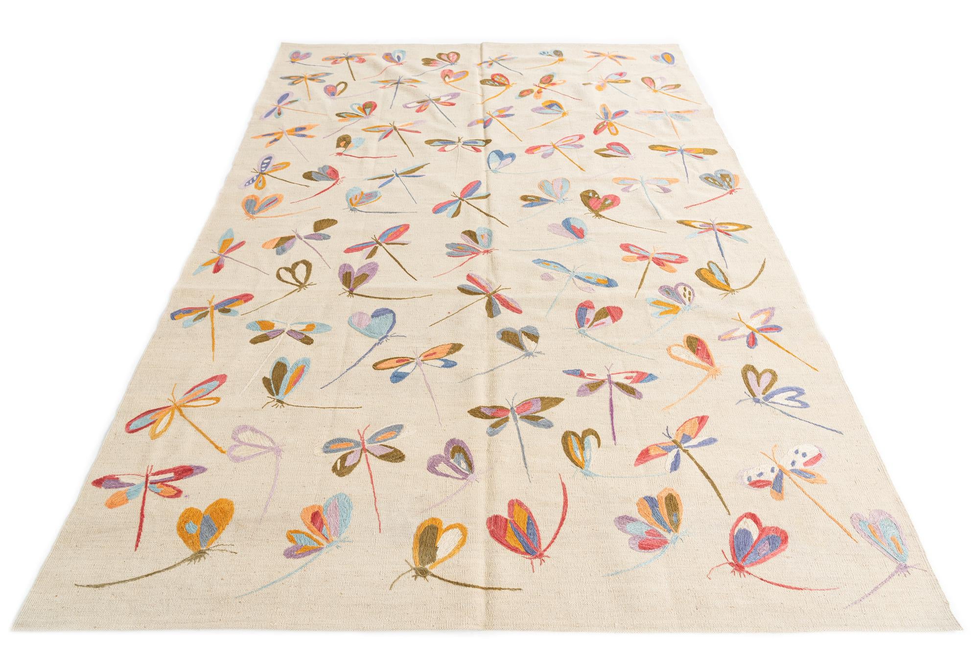 6' 7 x 9' 4 Hand Woven Kilim Suzani Wool Rug