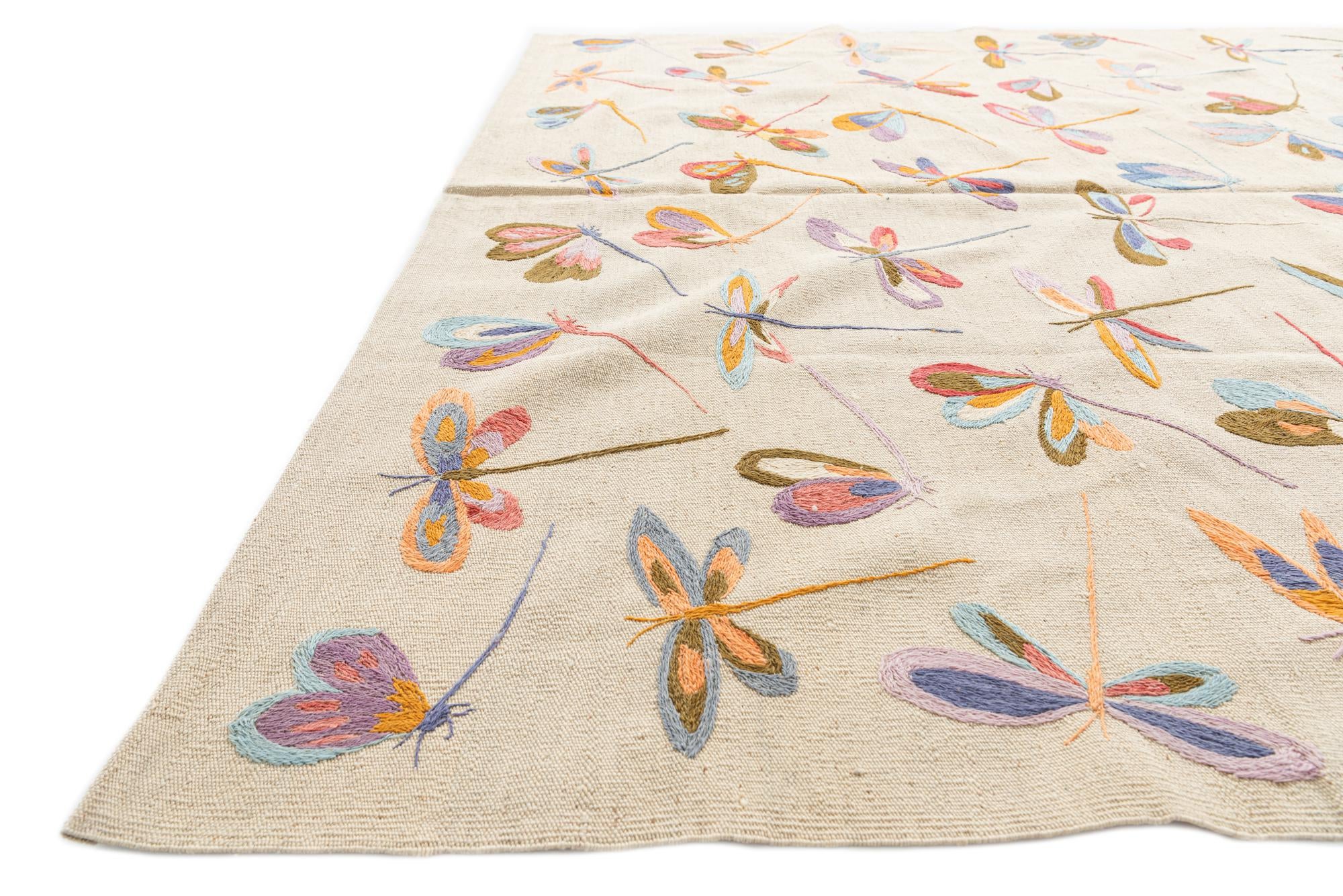 6' 7 x 9' 4 Hand Woven Kilim Suzani Wool Rug