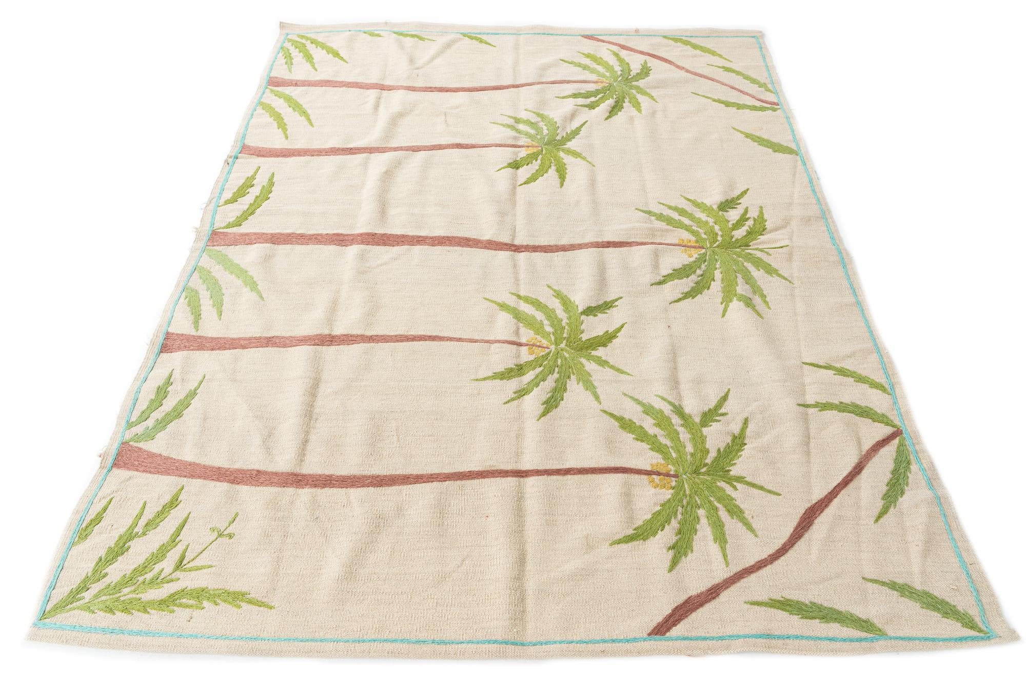 5' 9 x 7' 5 Hand Woven Kilim Suzani Wool Rug