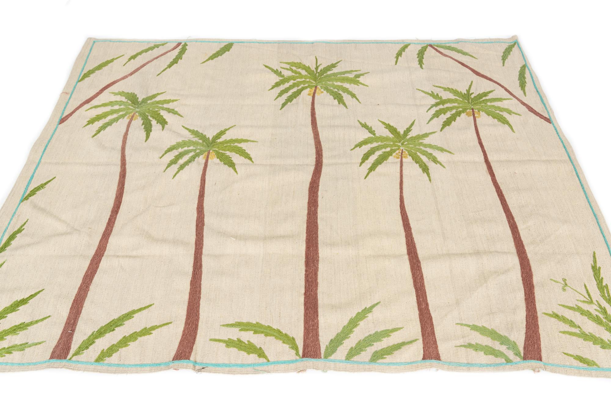 5' 9 x 7' 5 Hand Woven Kilim Suzani Wool Rug
