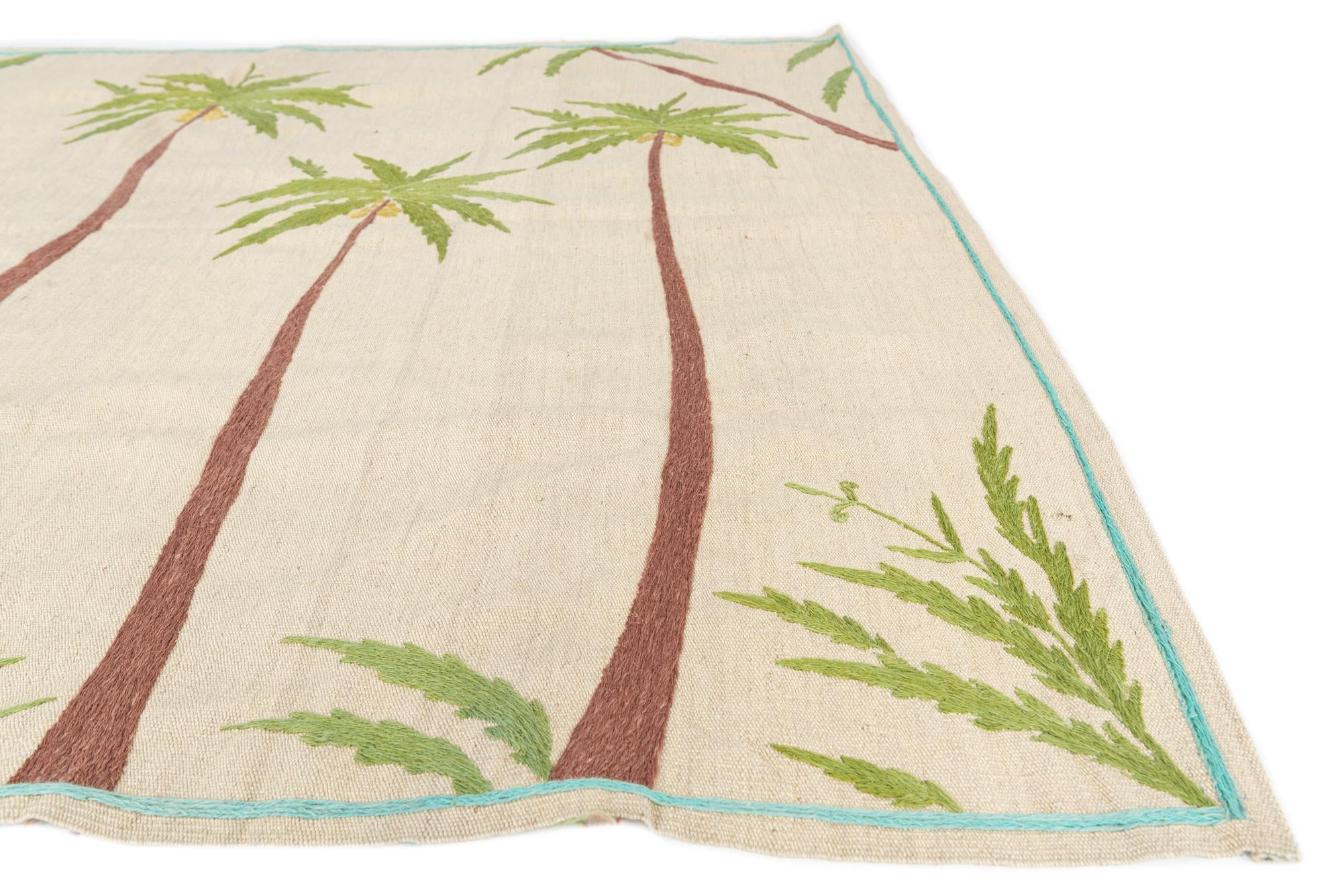 5' 9 x 7' 5 Hand Woven Kilim Suzani Wool Rug