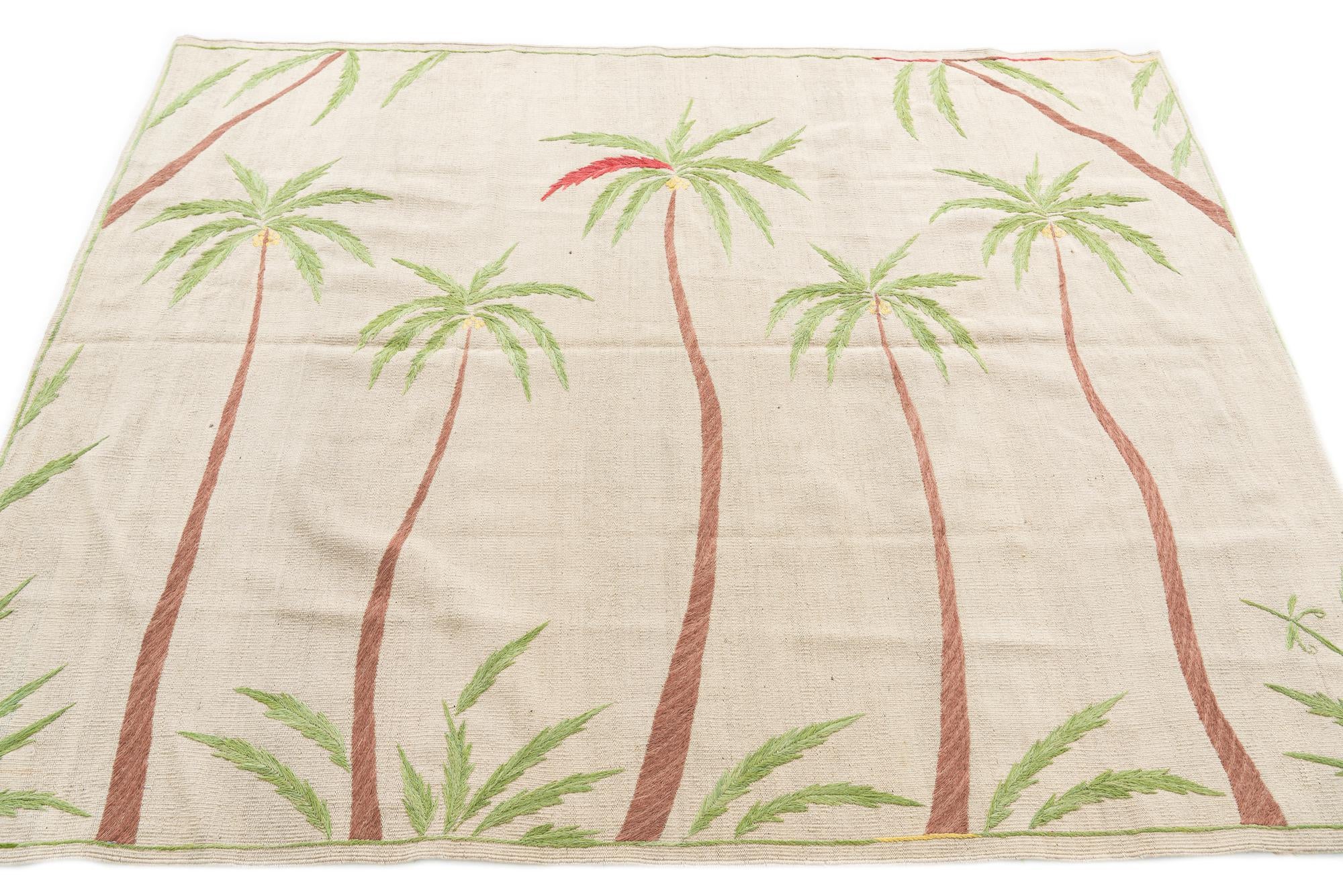 5' 9 x 7' 3 Hand Woven Kilim Suzani Wool Rug