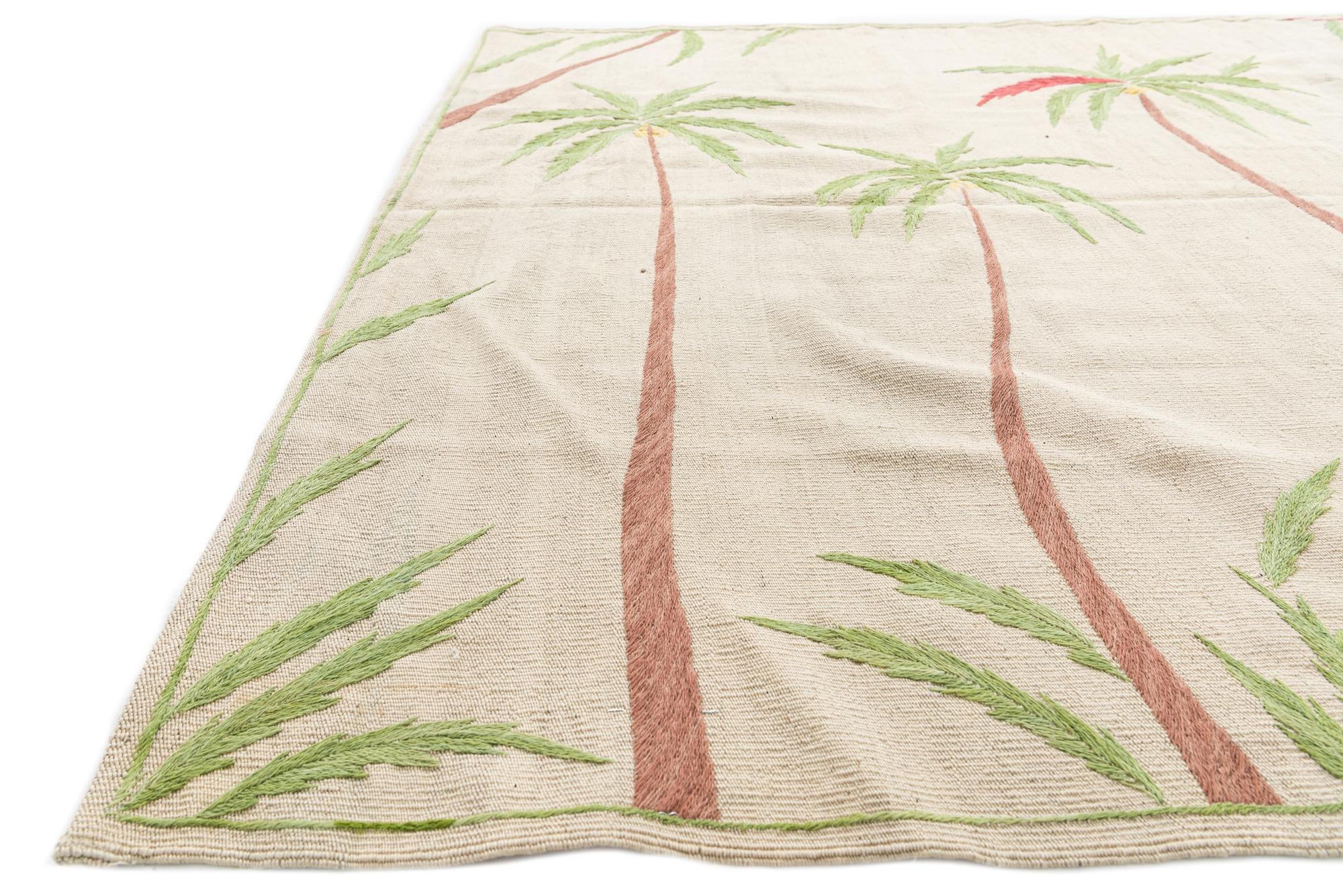 5' 9 x 7' 3 Hand Woven Kilim Suzani Wool Rug