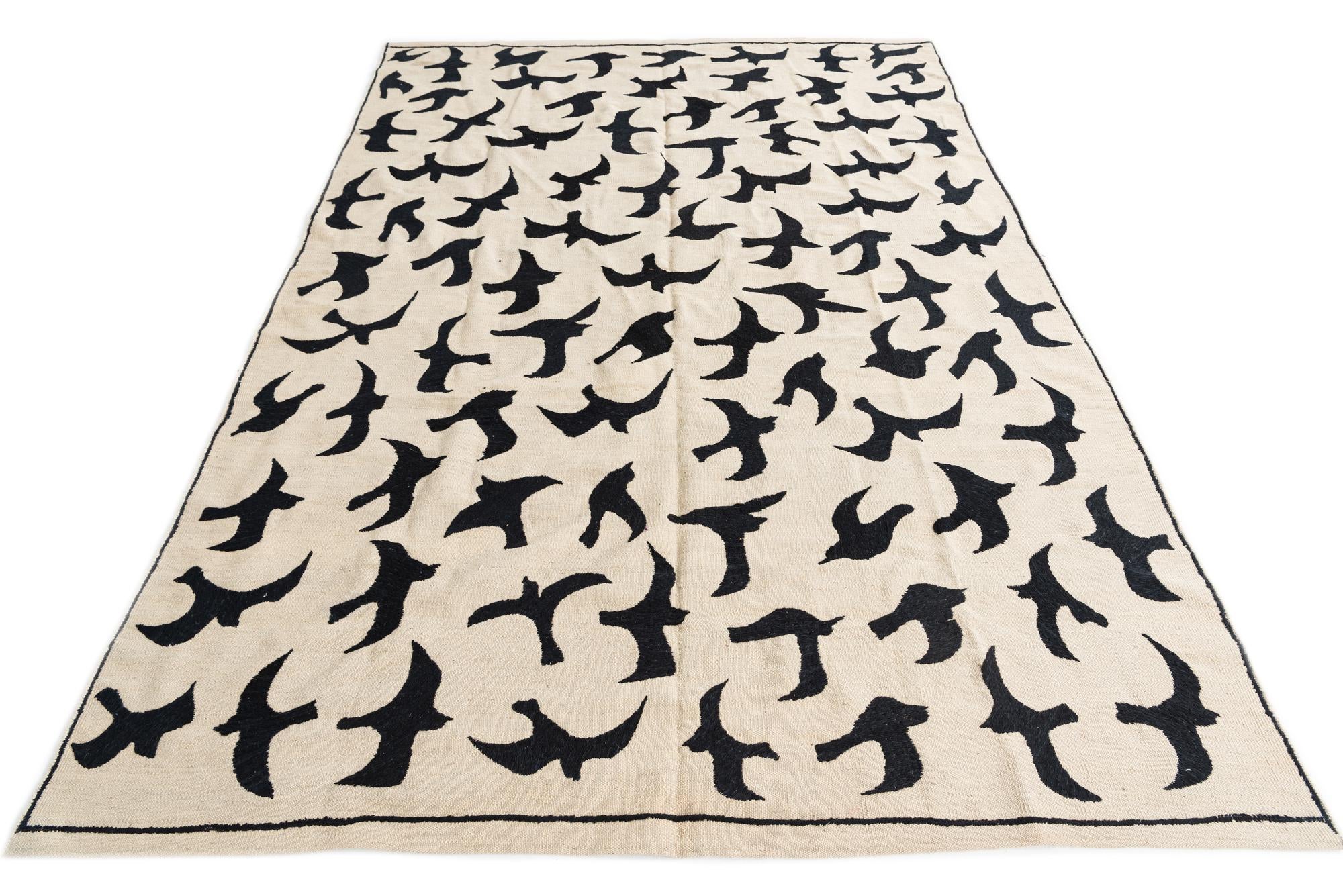 6' 8 x 9' 8 Hand Woven Kilim Suzani Wool Rug